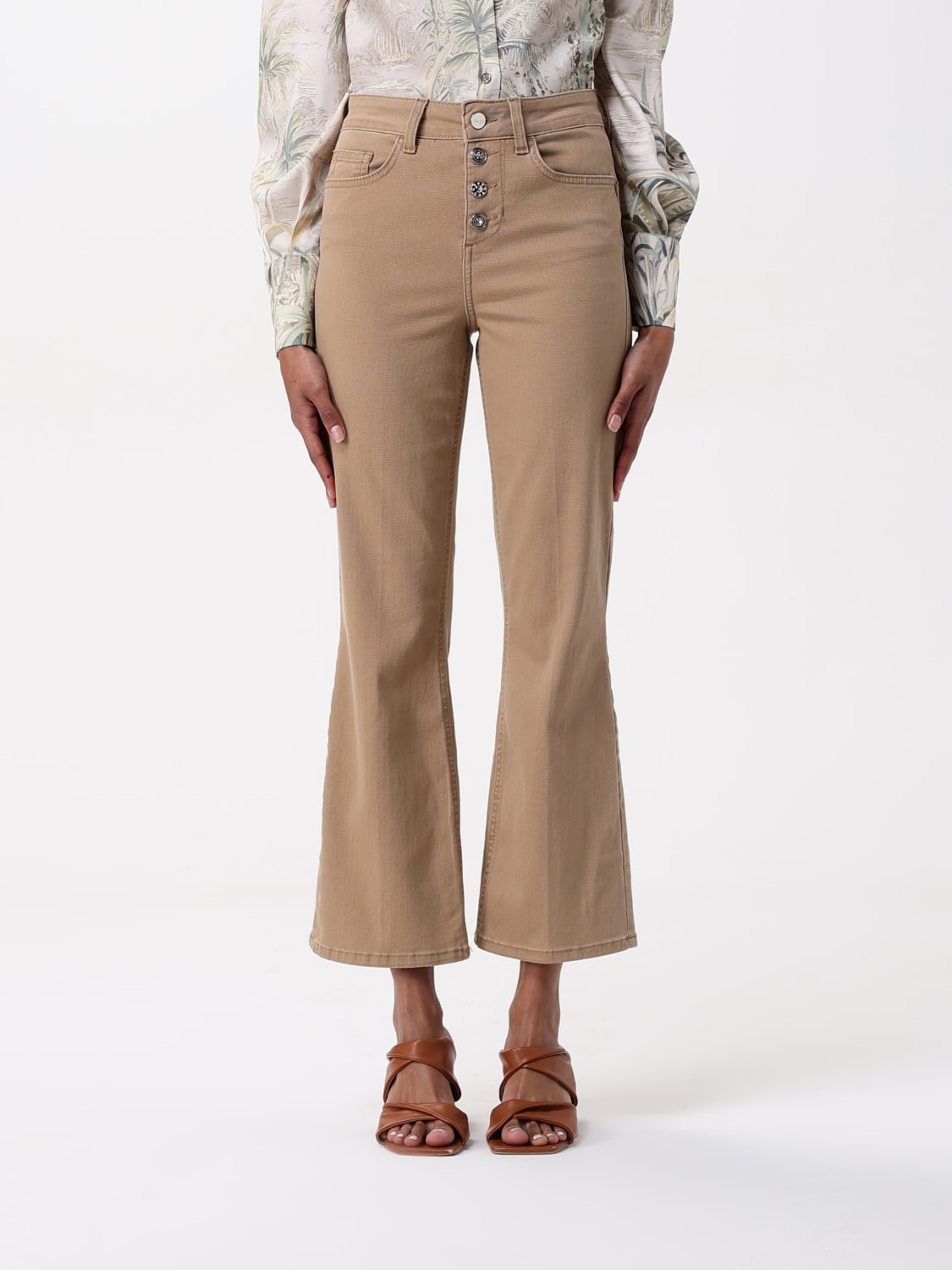 LIU JO PANTALONE: Pantalone flared Liu Jo in cotone stretch , Beige - Img 1