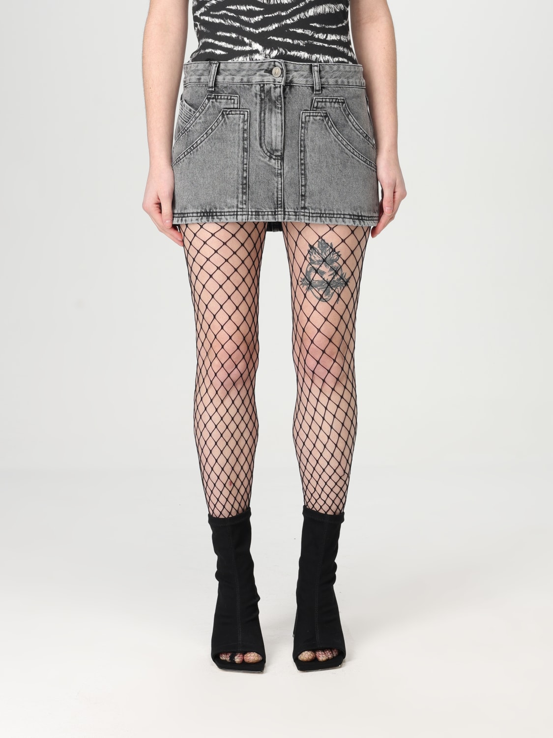 THE ATTICO GONNA: Gonna mini The Attico in denim , Nero - Img 1