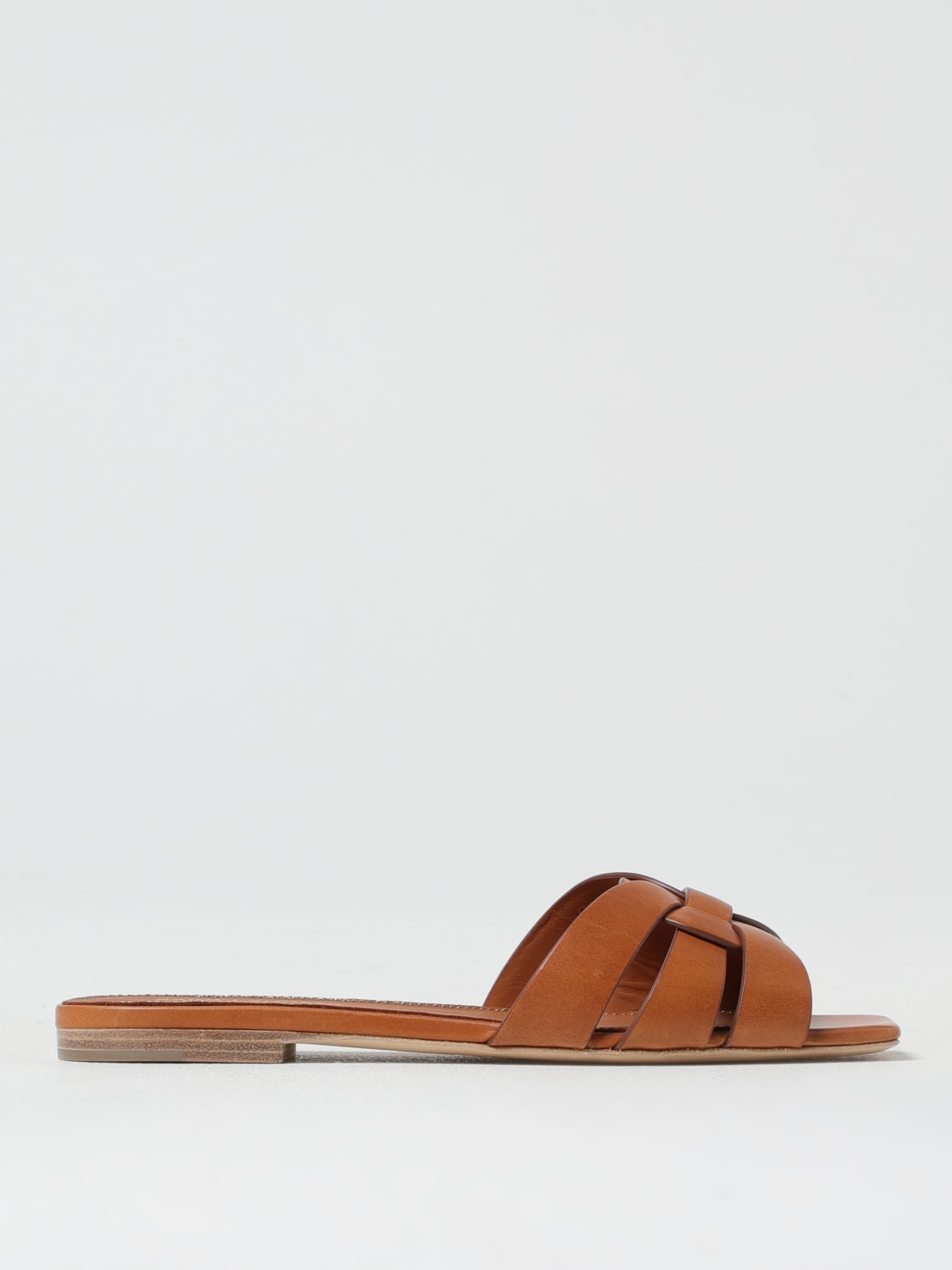 SAINT LAURENT SANDALI BASSI: Sandalo flat Tribute in pelle Saint Laurent, Marrone - Img 1