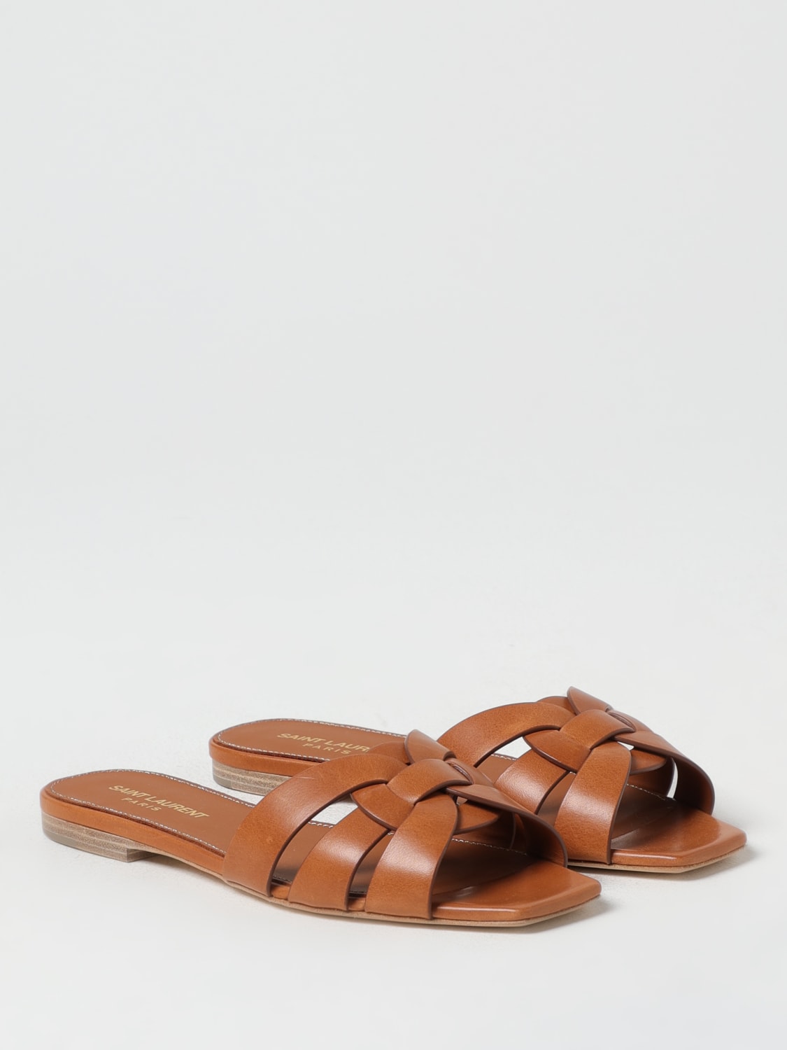 SAINT LAURENT SANDALI BASSI: Sandalo flat Tribute in pelle Saint Laurent, Marrone - Img 2