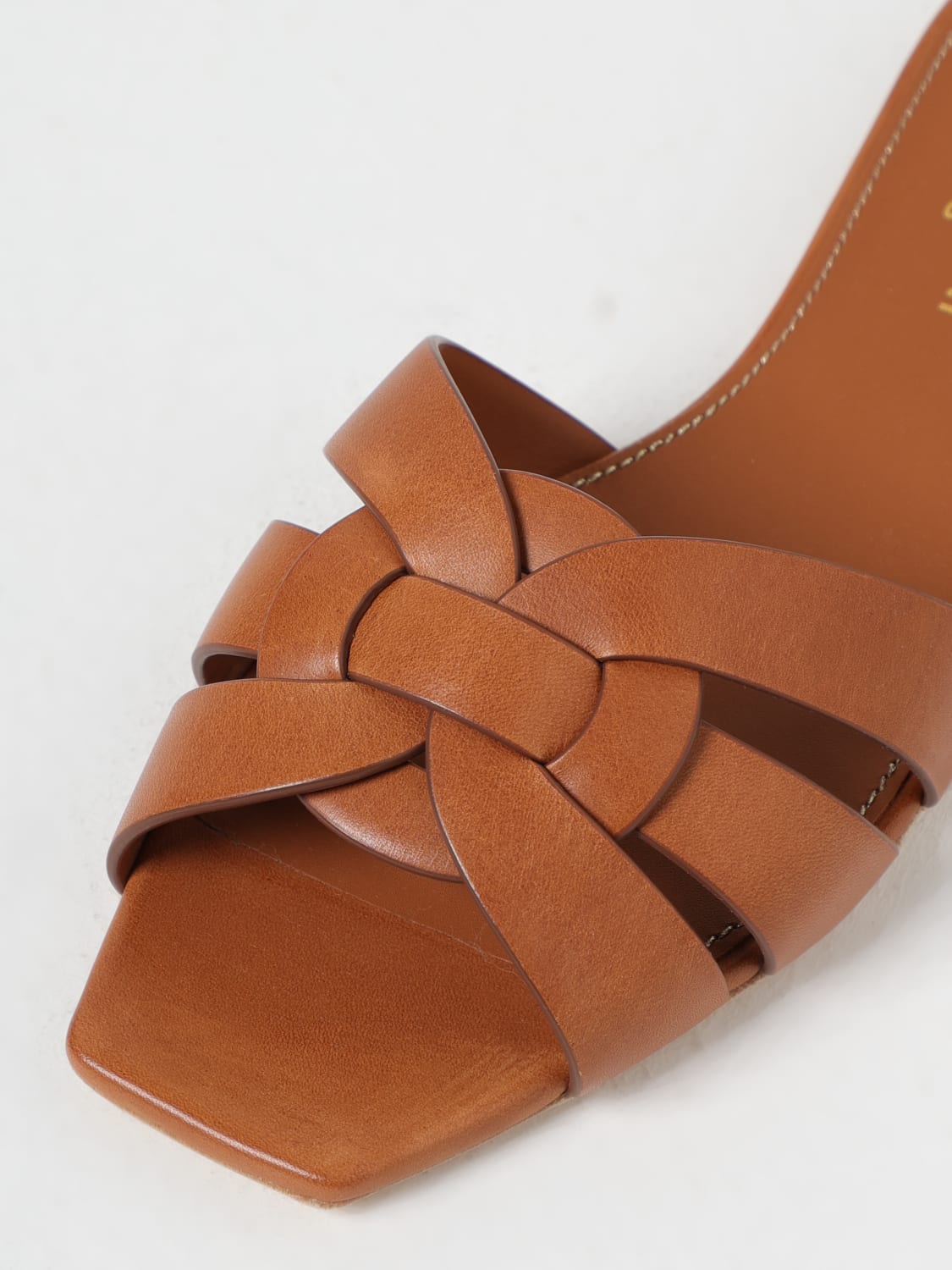 SAINT LAURENT SANDALI BASSI: Sandalo flat Tribute in pelle Saint Laurent, Marrone - Img 4