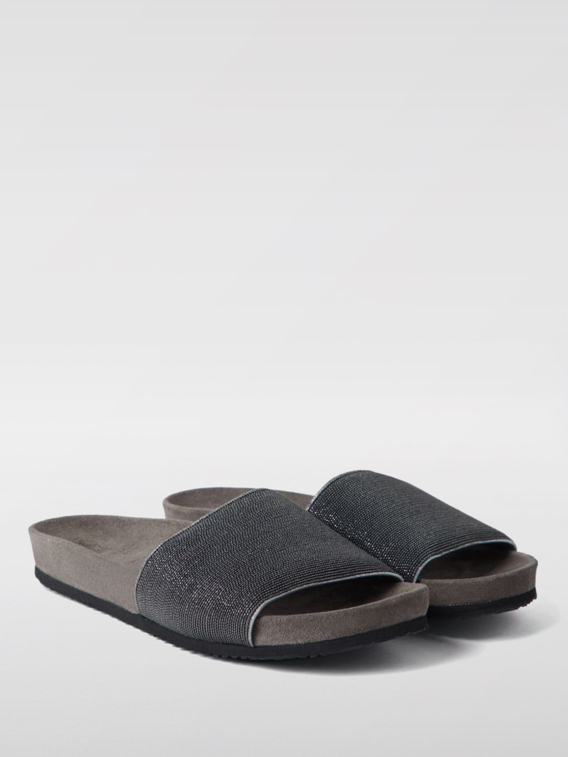 サンダル・ミュール BRUNELLO CUCINELLI Women Sandals MZMIG1390 C6351 Grey Suede slides for Woman in Silver | Brunello Cucinelli