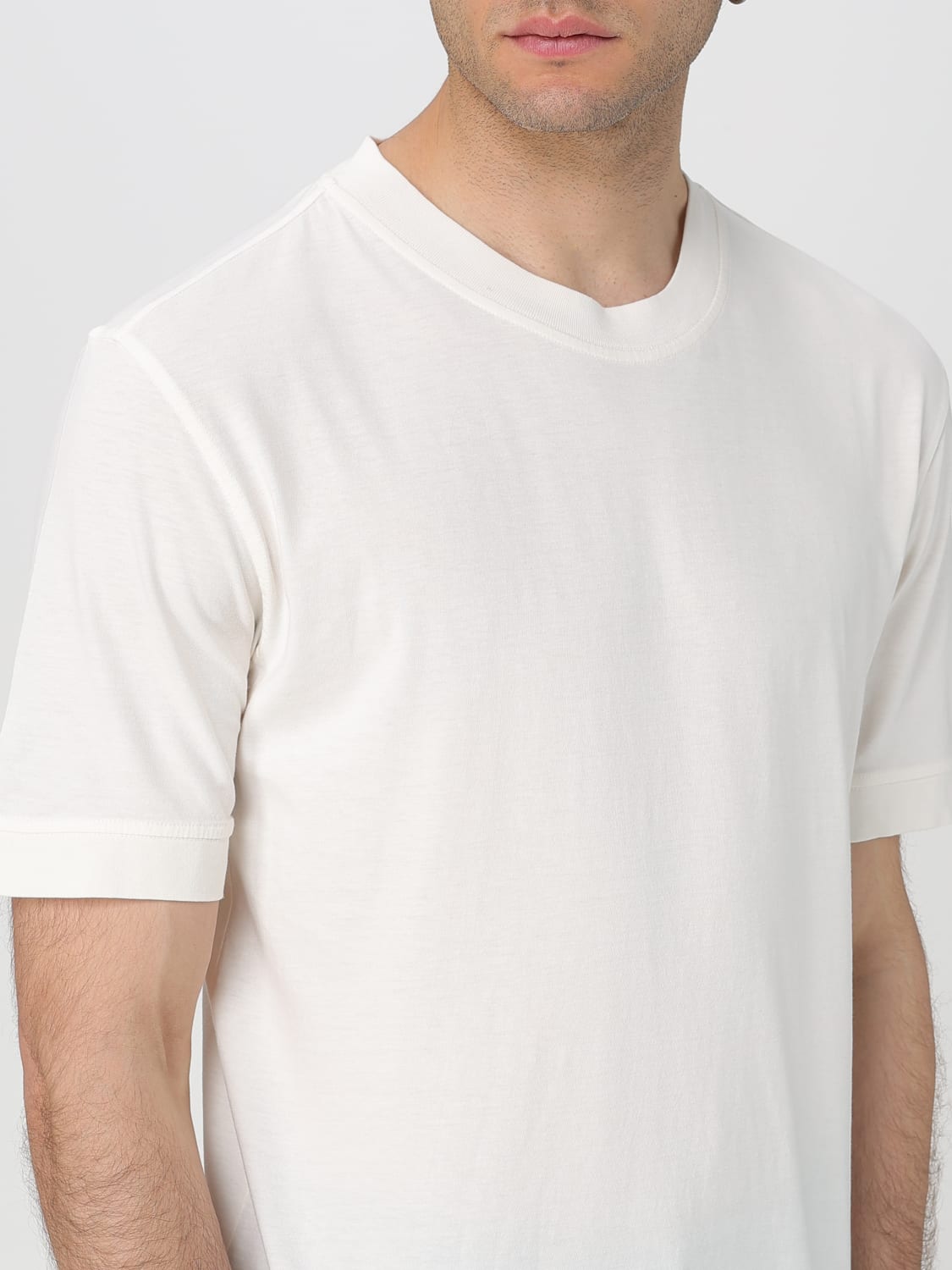 PAOLO PECORA T-SHIRT: T-shirt basic in cotone Paolo Pecora, Panna - Img 3