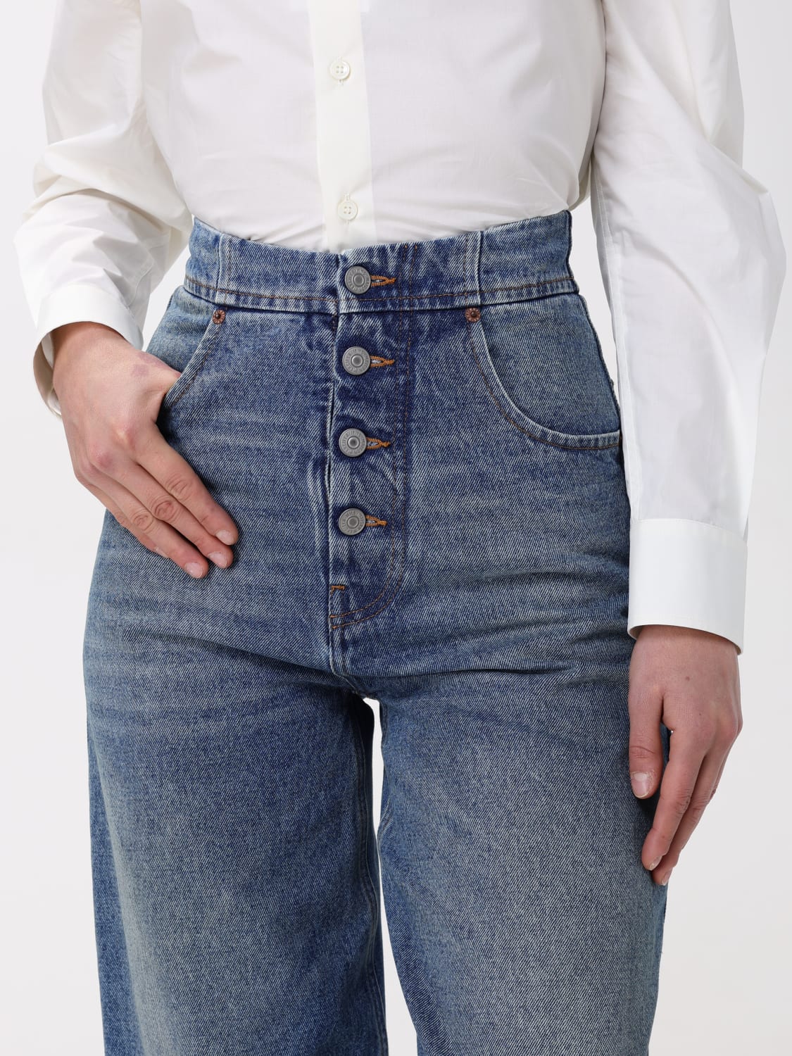 デニム・ジーパン MM6 MAISON MARGIELA Woman Jeans Blue S52LA0235M30018 965 MM6 Maison Margiela - Women Blue Denim Trouser – Atelier New