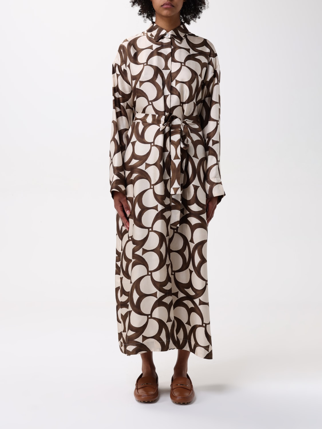 S MAX MARA: Abito in seta stampata - Avorio | Abito 'S Max