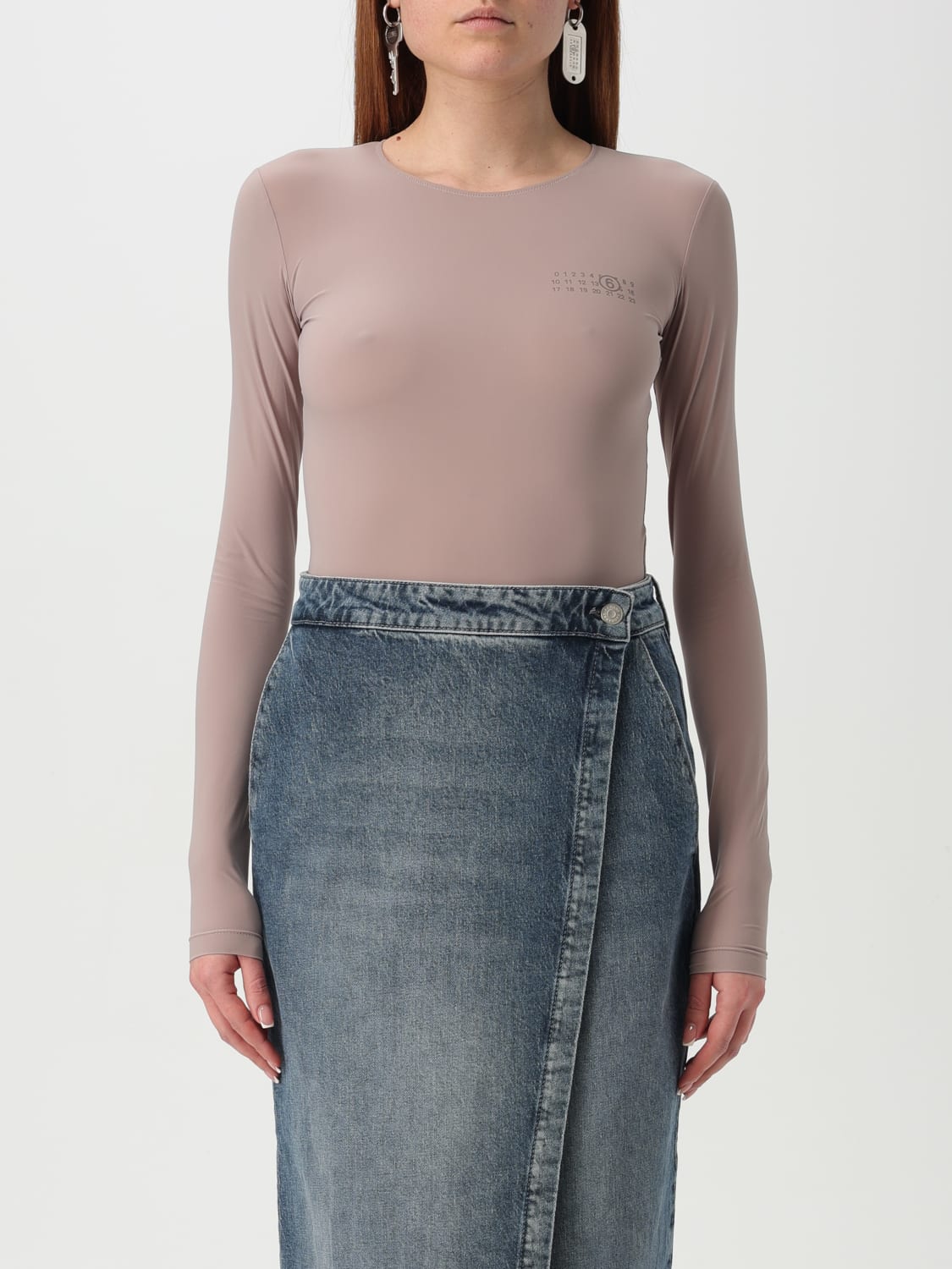 MM6 MAISON MARGIELA TOP E BLUSE: Body a maniche lunghe Mm6 Maison Margiela, Marrone - Img 1