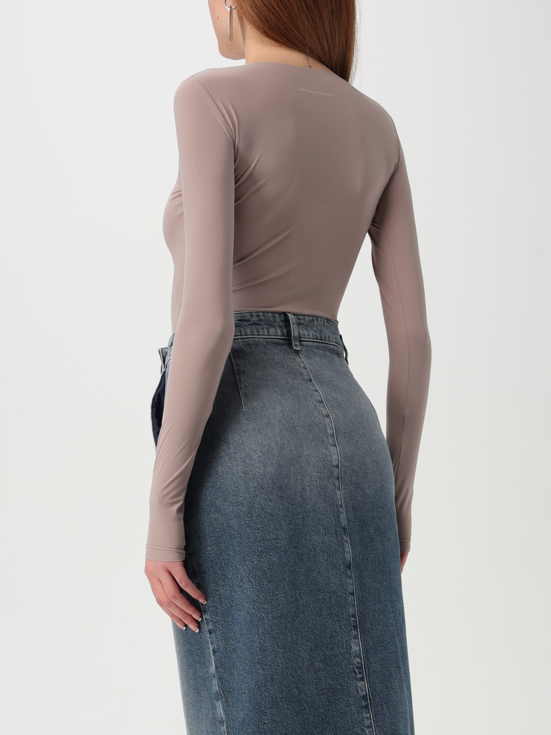 MM6 MAISON MARGIELA TOP E BLUSE: Body a maniche lunghe Mm6 Maison Margiela, Marrone - Img 3