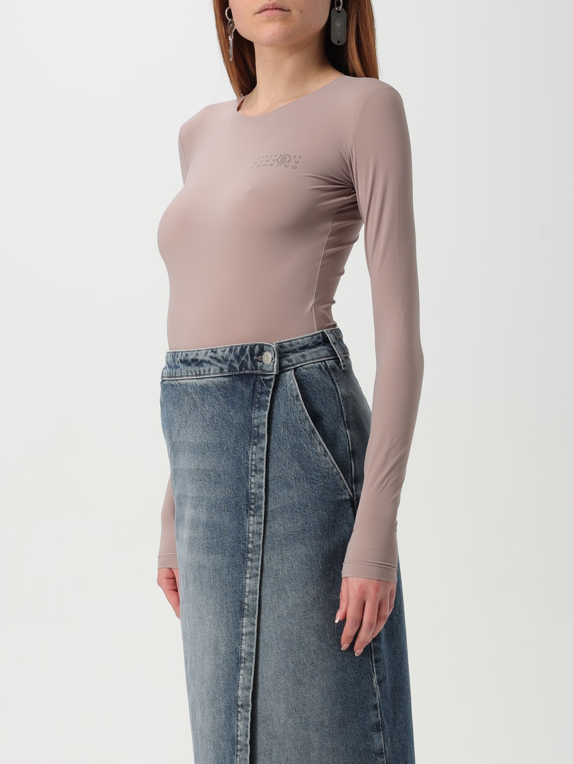 MM6 MAISON MARGIELA TOP E BLUSE: Body a maniche lunghe Mm6 Maison Margiela, Marrone - Img 4