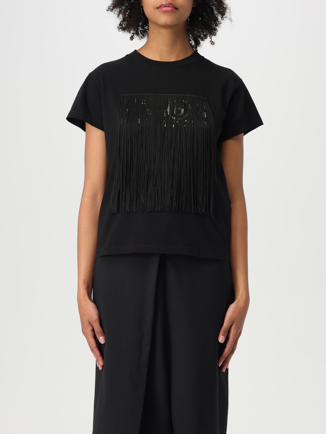 MM6 MAISON MARGIELA T-SHIRTS: T-shirt con frange e logo Mm6 Maison Margiela, Nero - Img 1