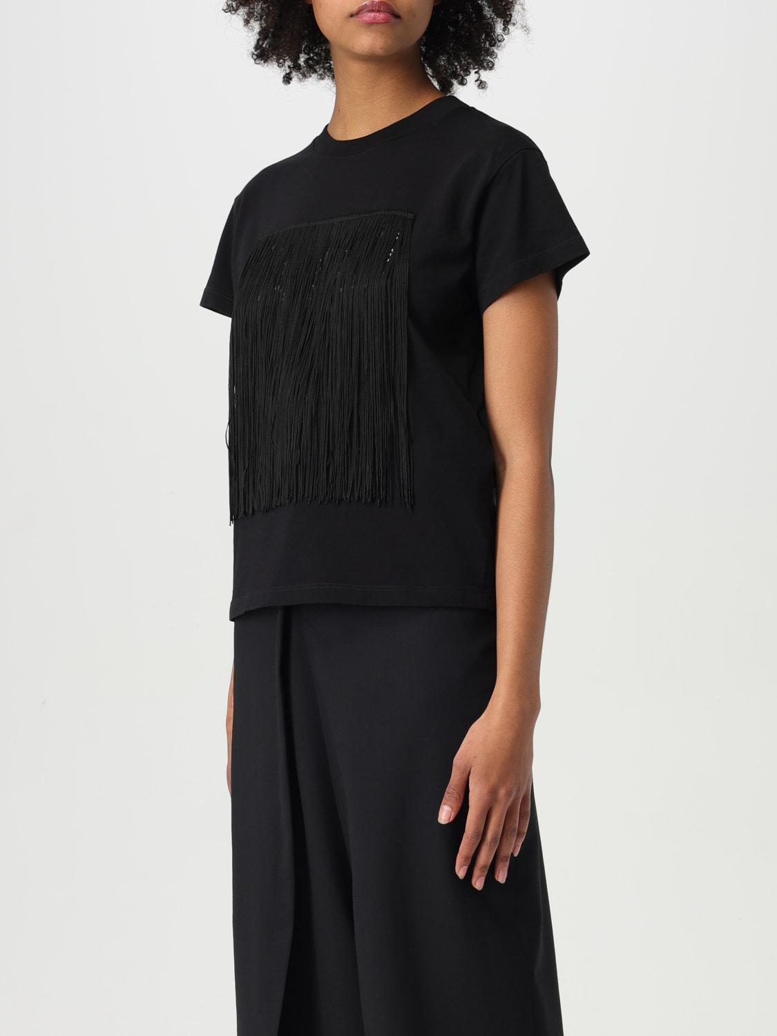MM6 MAISON MARGIELA T-SHIRTS: T-shirt con frange e logo Mm6 Maison Margiela, Nero - Img 4
