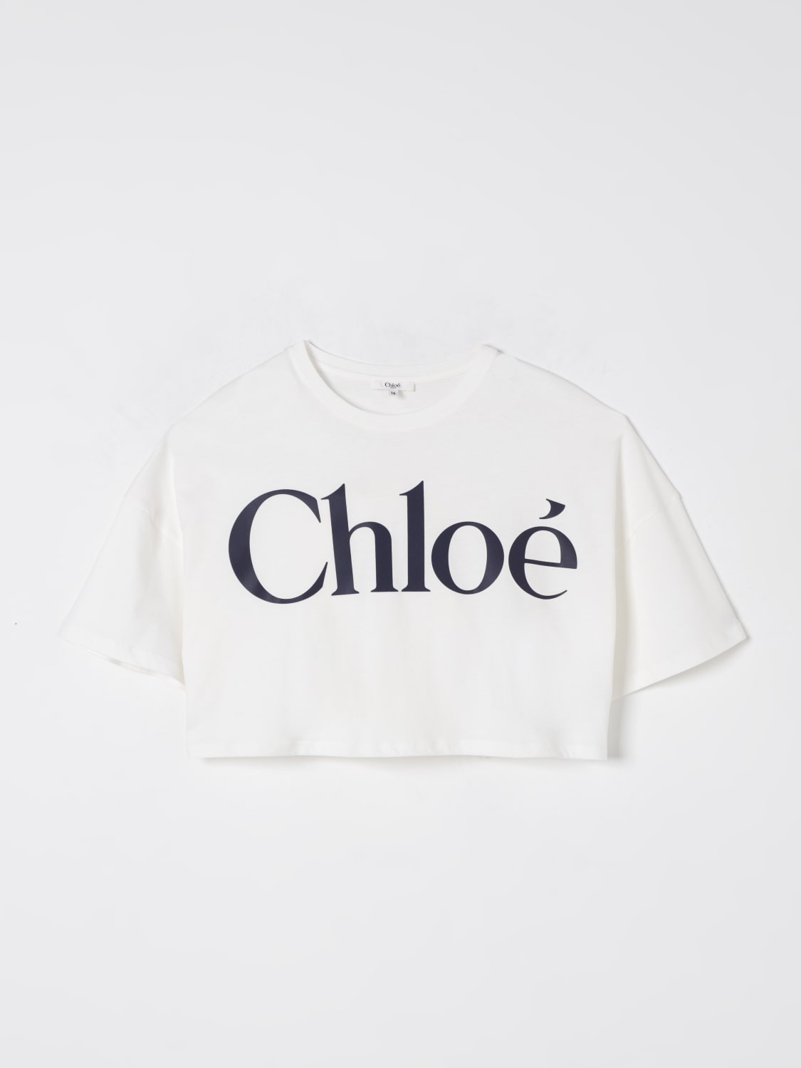 CHLOÉ T-SHIRT: T-shirt cropped Chloé in cotone con logo , Bianco - Img 1