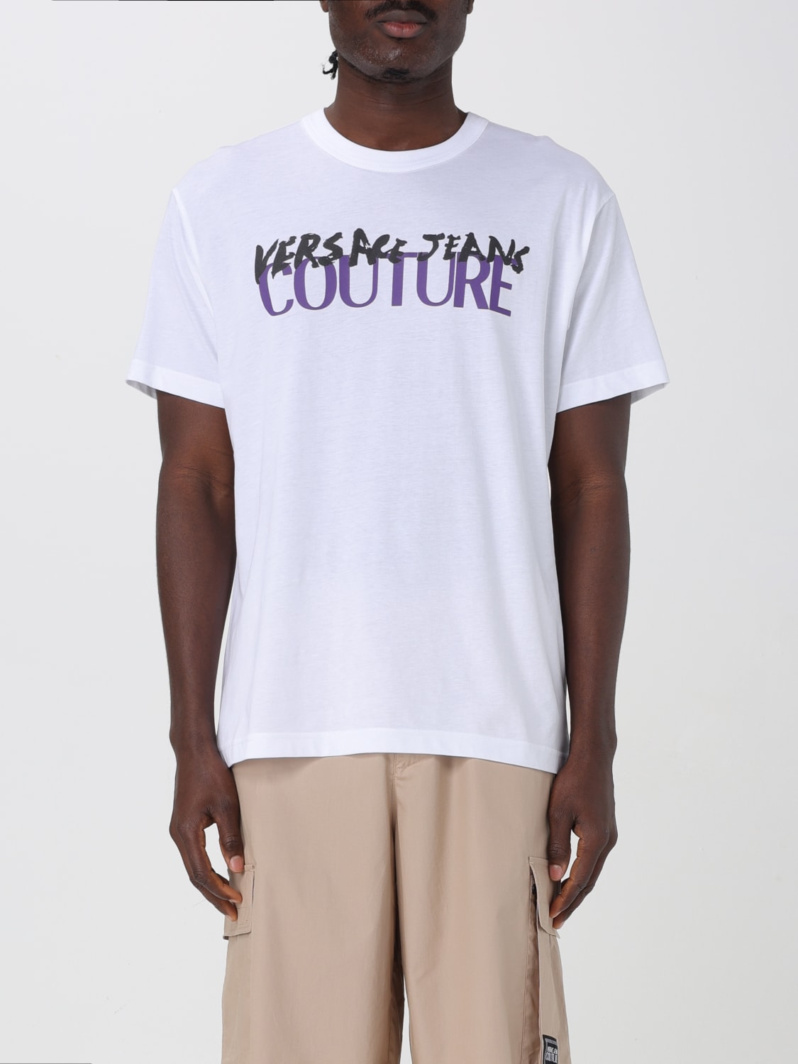 VERSACE JEANS COUTURE T-SHIRT: T-shirt in cotone con logo Versace Jeans Couture, Bianco - Img 1