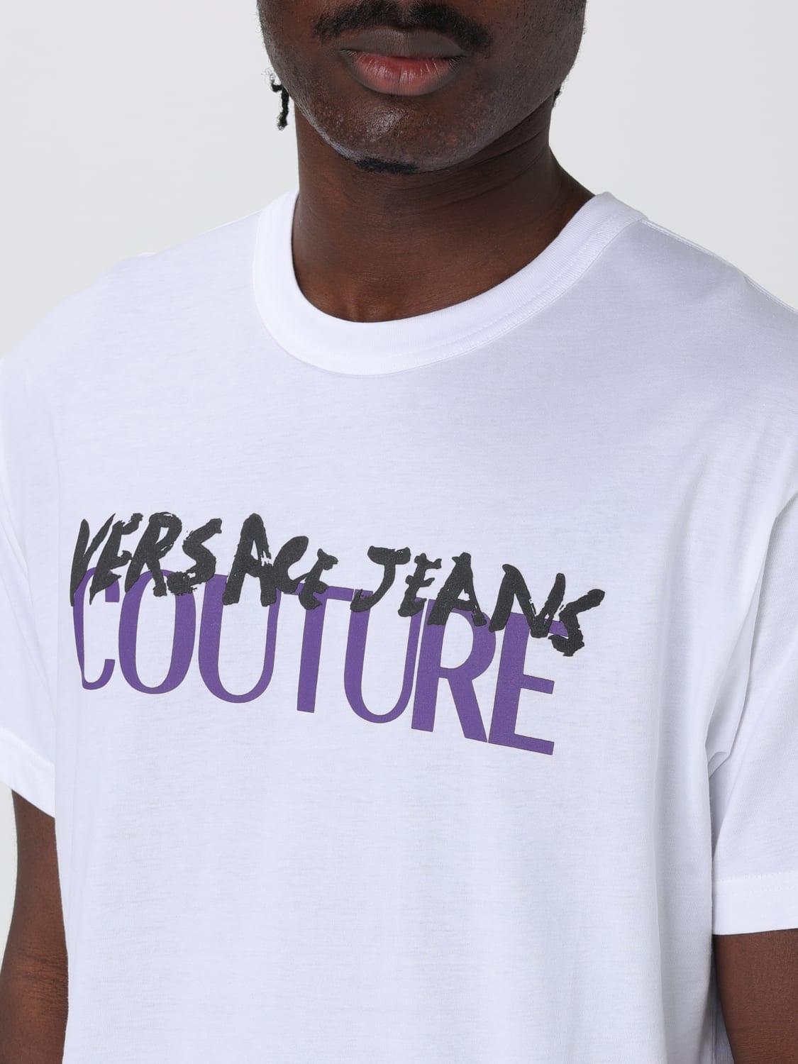 VERSACE JEANS COUTURE T-SHIRT: T-shirt in cotone con logo Versace Jeans Couture, Bianco - Img 3