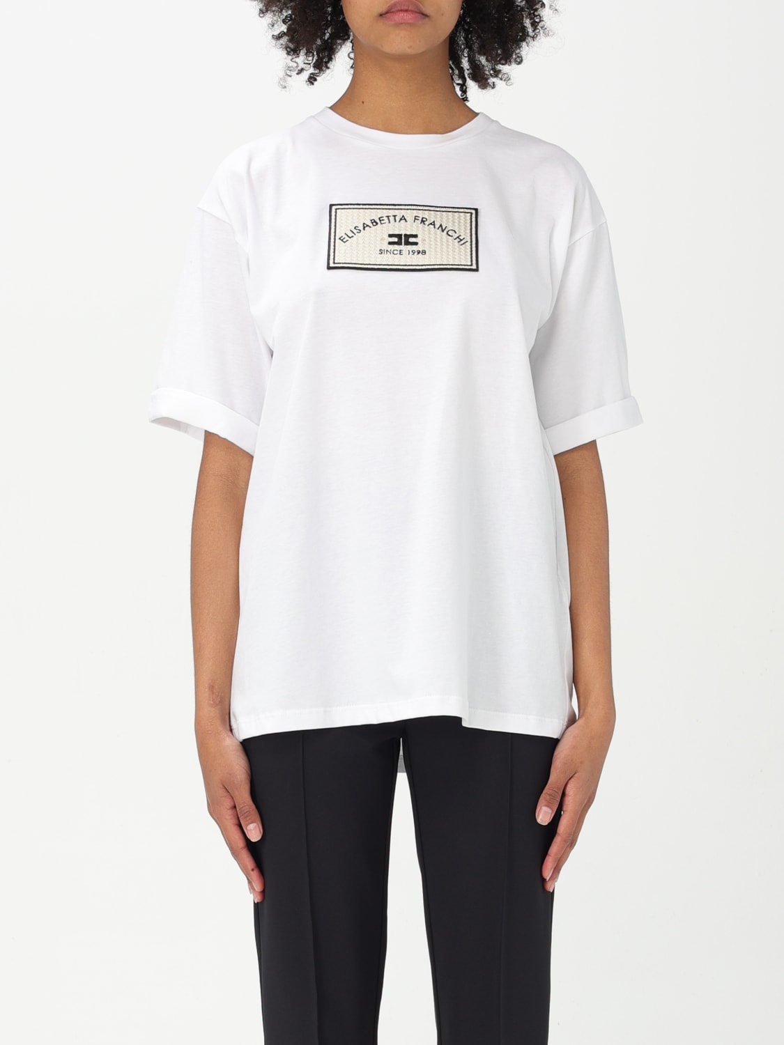 ELISABETTA FRANCHI: T-shirt in jersey con patch logo