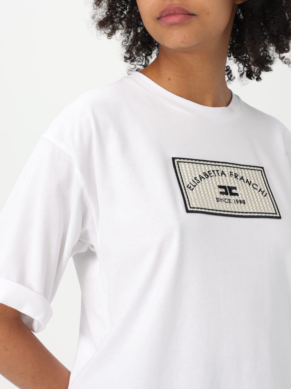ELISABETTA FRANCHI: T-shirt in jersey con patch logo