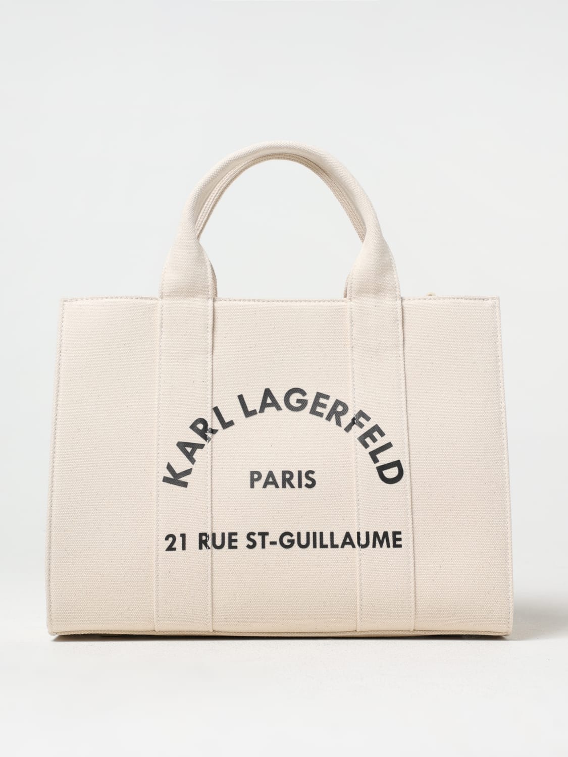 KARL LAGERFELD TOTE BAG: Karl Lagerfeld recycled cotton canvas tote bag, Beige - Img 1