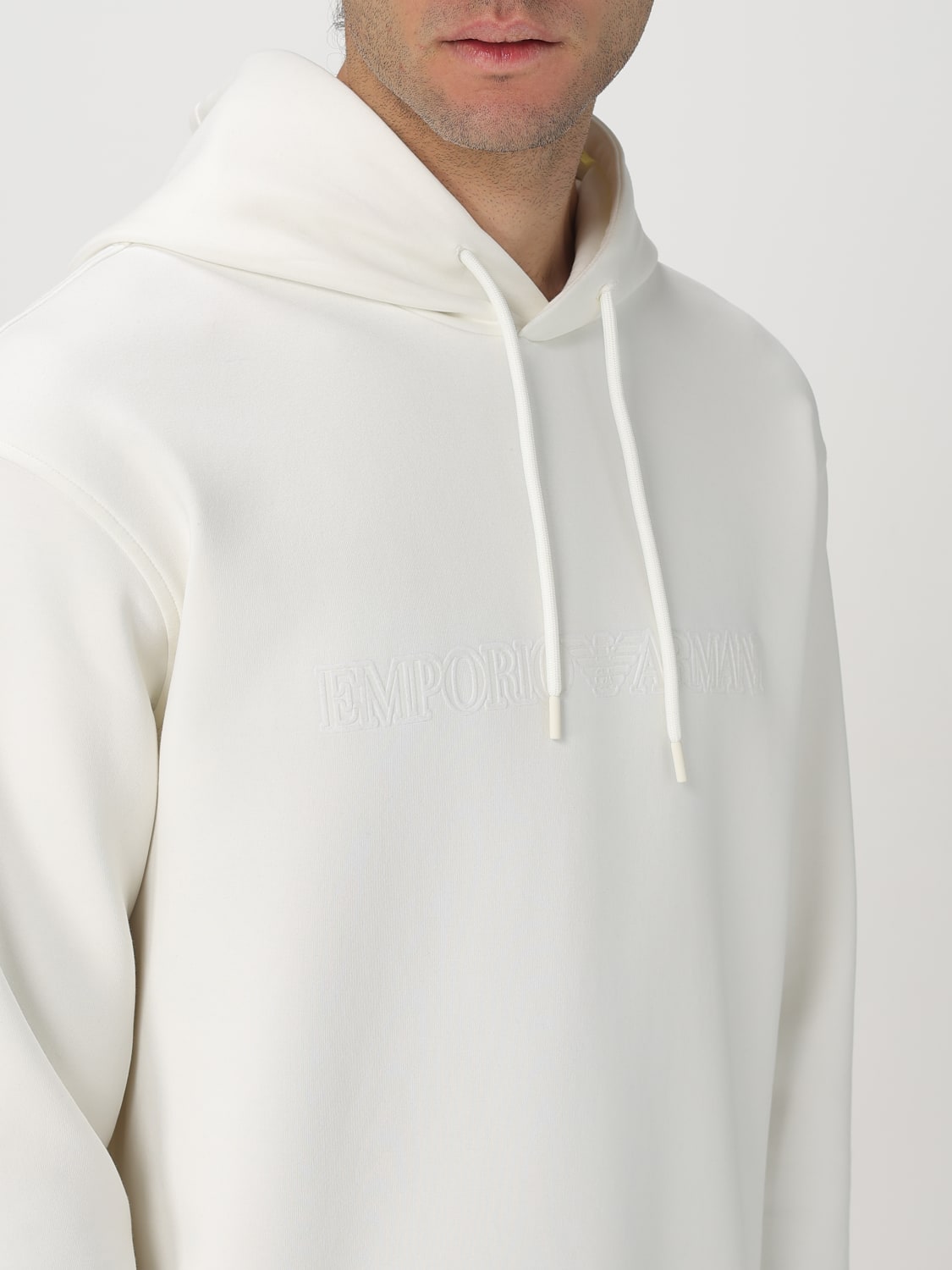 EMPORIO ARMANI SWEATSHIRT: Emporio Armani stretch cotton hoodie, White - Img 3