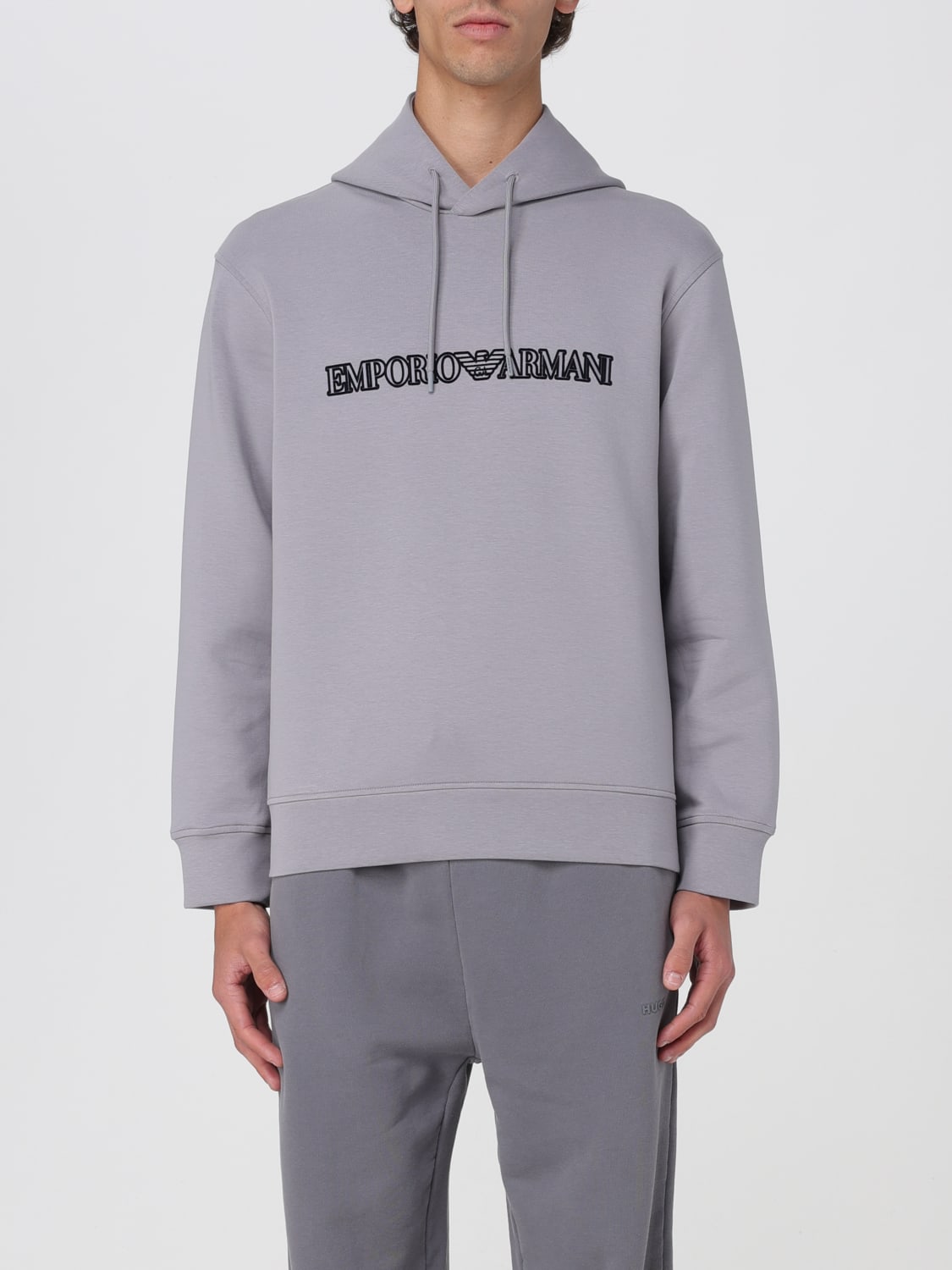 EMPORIO ARMANI SWEATSHIRT: Emporio Armani stretch cotton hoodie, Grey 1 - Img 1