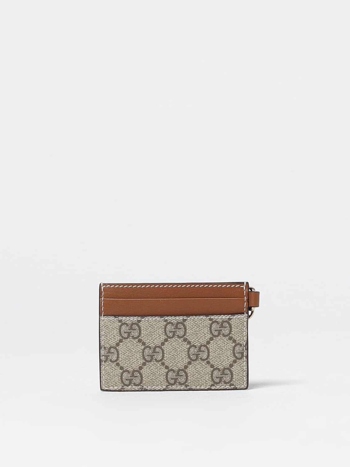 GUCCI PORTACHIAVI: Portacarte di credito Gucci in cotone spalmato e pelle , Marrone - Img 2