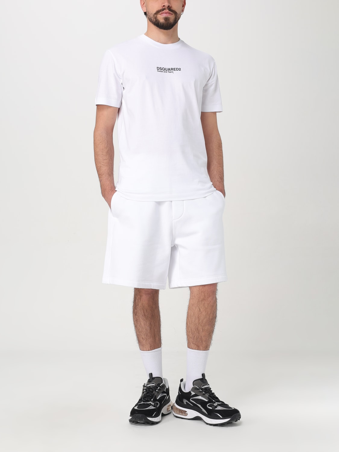 DSQUARED2 PANTALONCINO: Pantaloncino Dsquared2 in cotone stretch , Bianco - Img 2