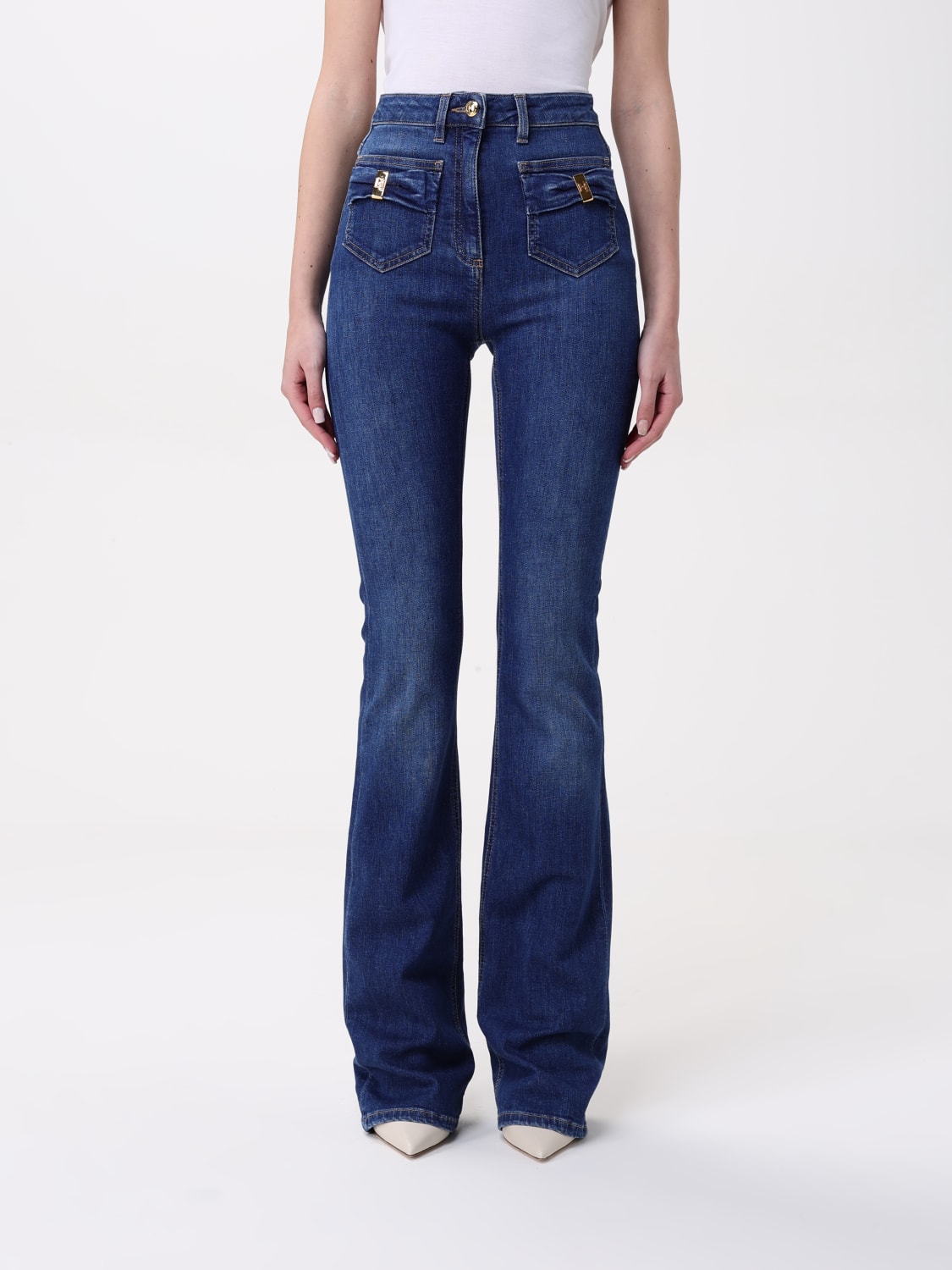 デニム・ジーパン ELISABETTA FRANCHI Woman Jeans Black PJ88N 102 Elisabetta Franchi logo-lettering high-rise Skinny Jeans