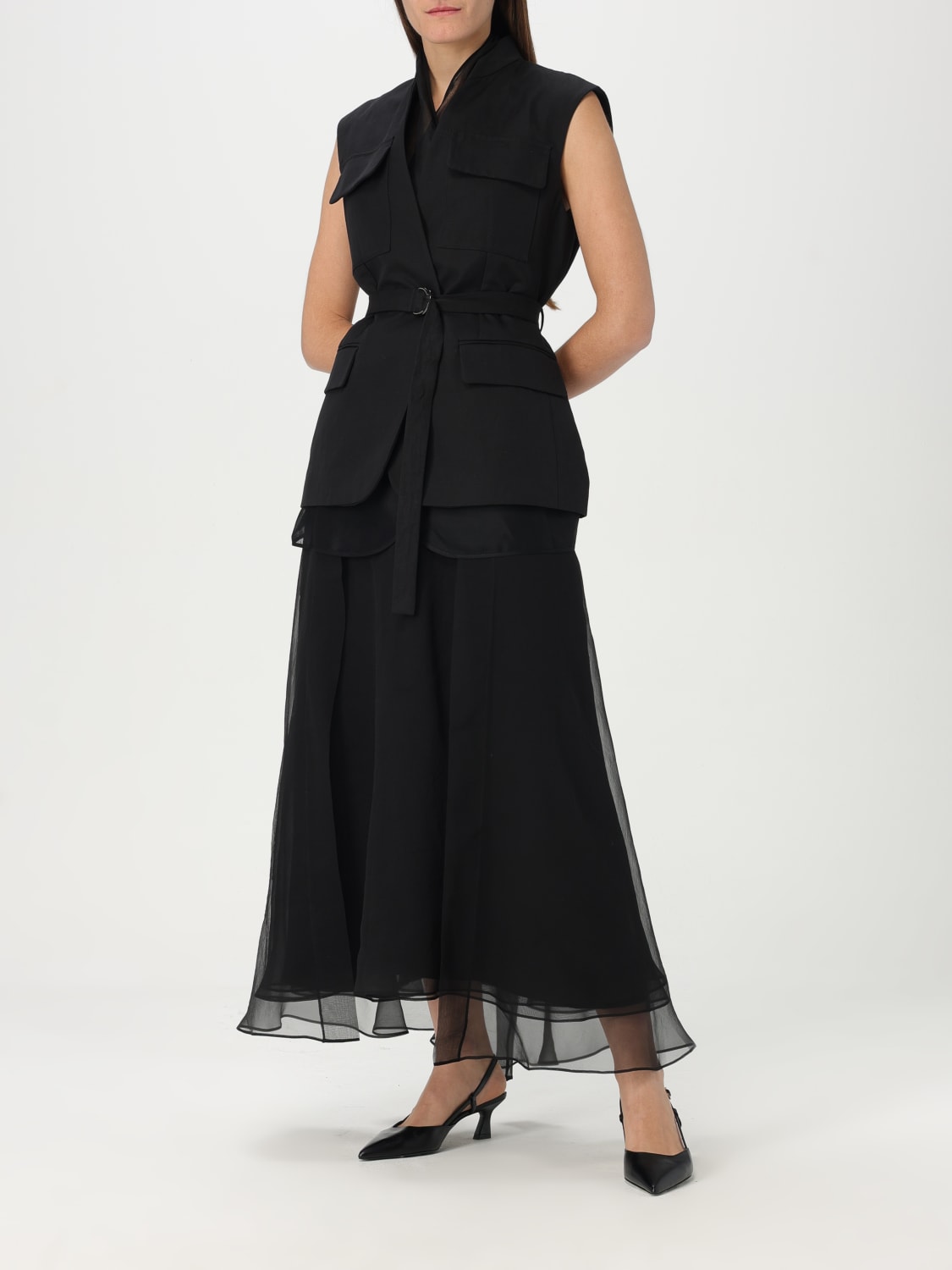 スカート BRUNELLO CUCINELLI BLACK COTTON SKIRT Brunello Cucinelli Pleated Cotton-blend Poplin Midi Wrap
