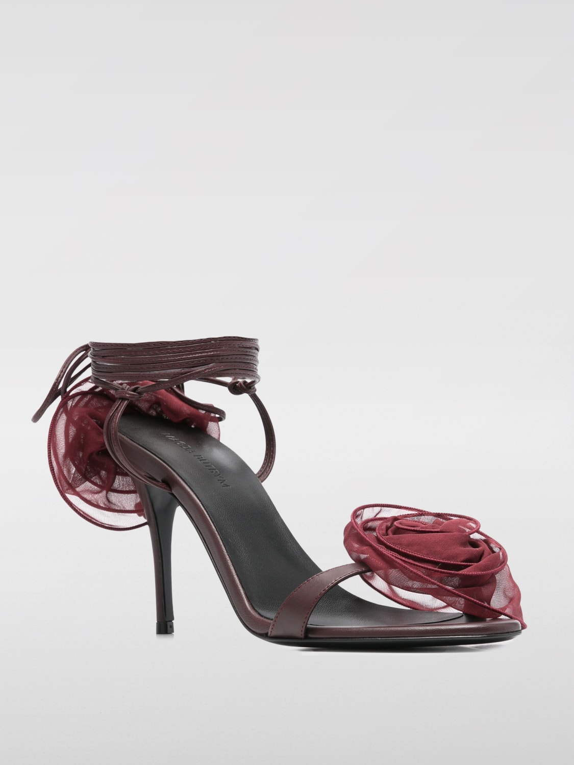 MAGDA BUTRYM SANDALI CON TACCO: Sandalo Magda Butrym in nappa con rose di tulle applicate , Bordeaux - Img 2