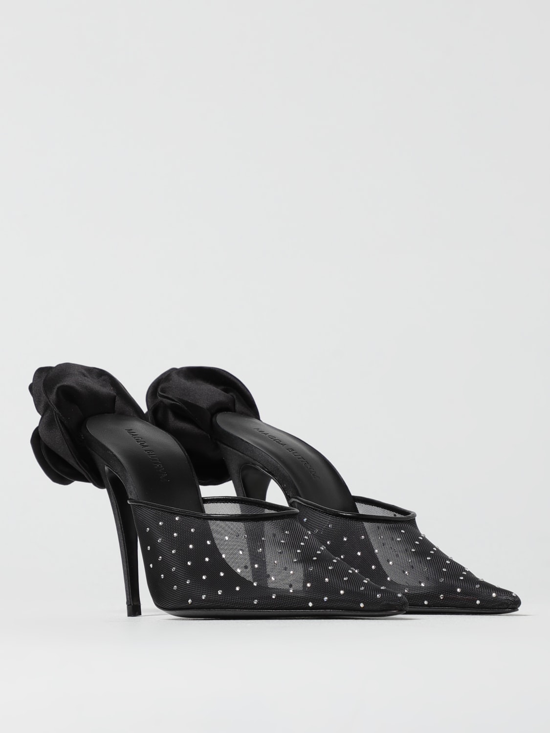 MAGDA BUTRYM SCARPE: Mules Magda Butrym in nylon a rete con cristalli e fiore , Nero - Img 2
