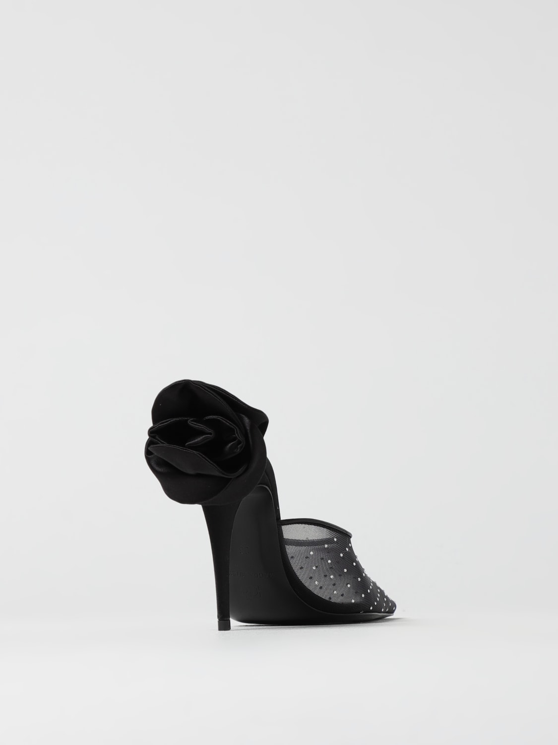 MAGDA BUTRYM SCARPE: Mules Magda Butrym in nylon a rete con cristalli e fiore , Nero - Img 3
