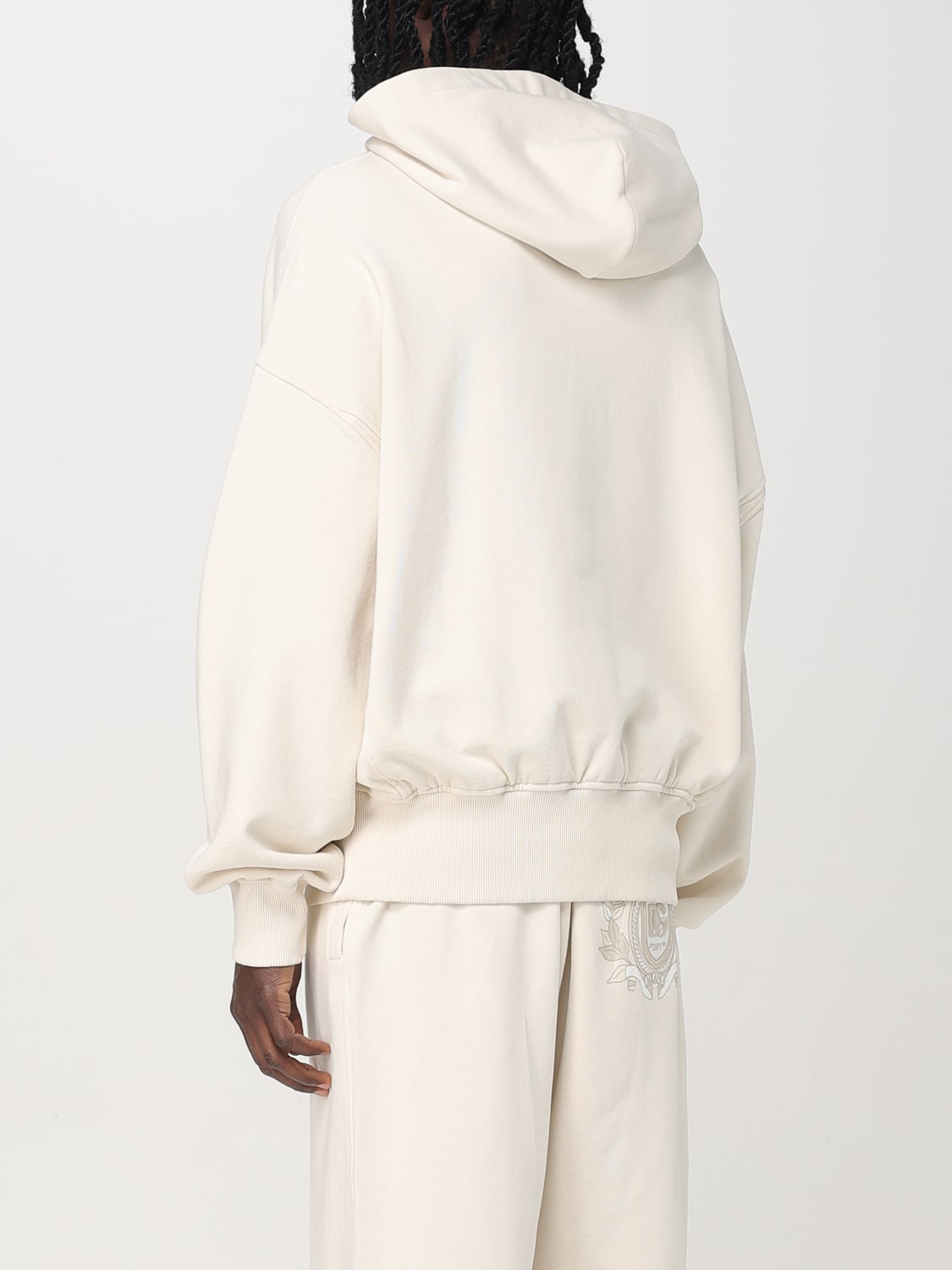 DOLCE & GABBANA: Felpa con cappuccio e maxi logo - Crema