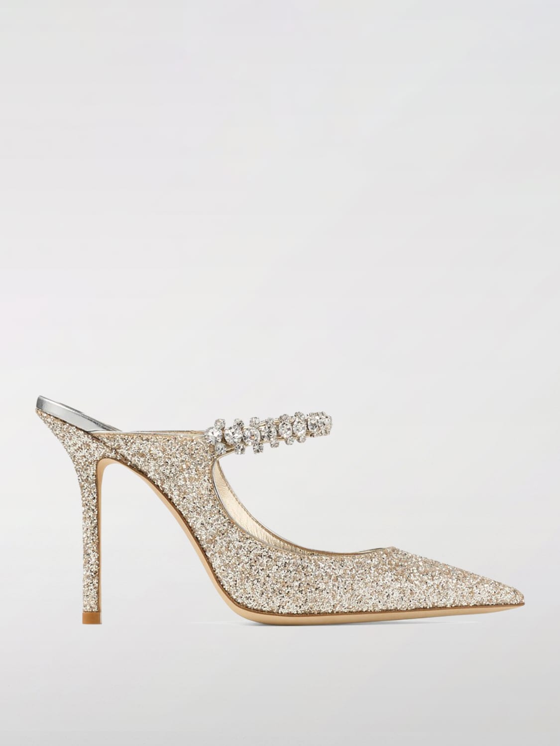 JIMMY CHOO: Sabot in tessuto glitterato Bing - Nudo | Scarpe