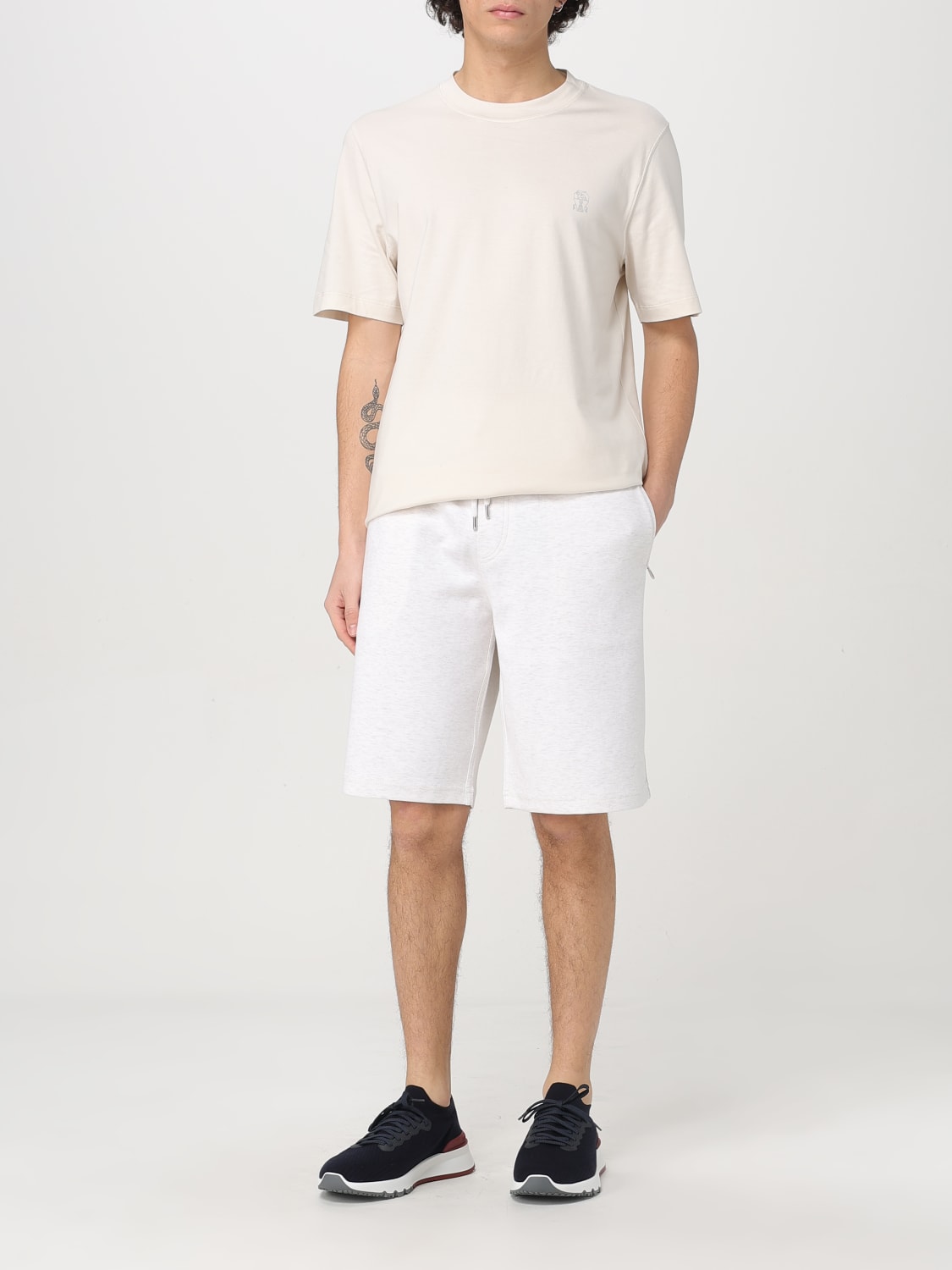 VIP【関税送料無料】希少 BRUNELLO CUCINELLI WHITE SHORTS BRUNELLO CUCINELLI Straight-Leg Mid-Length Logo-Embroidered