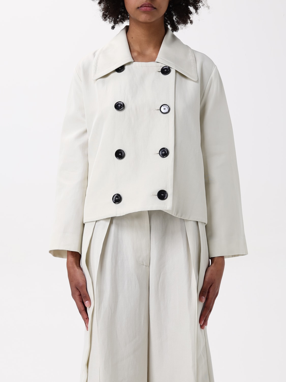 アウターその他 LIVIANA CONTI Woman Trench coat Butter F5SL84 A06-2 LIVIANA CONTI: double-breasted linen and viscose trench coat