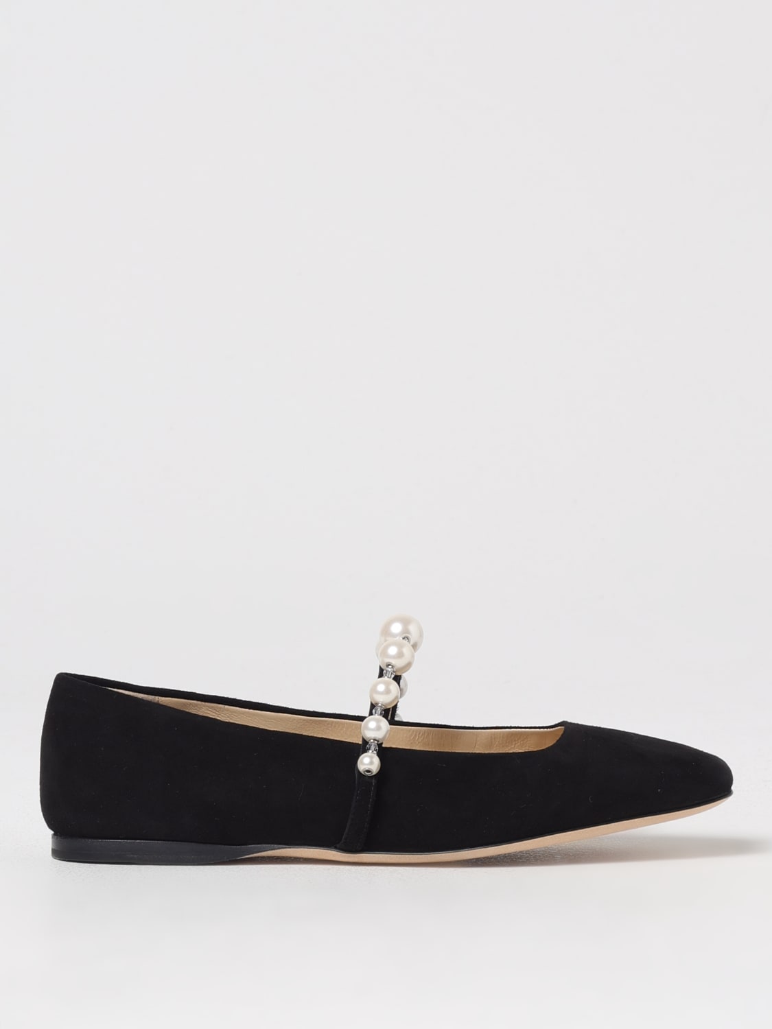 フラットシューズ JIMMY CHOO Woman Ballet flats Black ADEFLATSZR BW JIMMY CHOO Ade embellished suede ballet flats | NET-A-PORTER