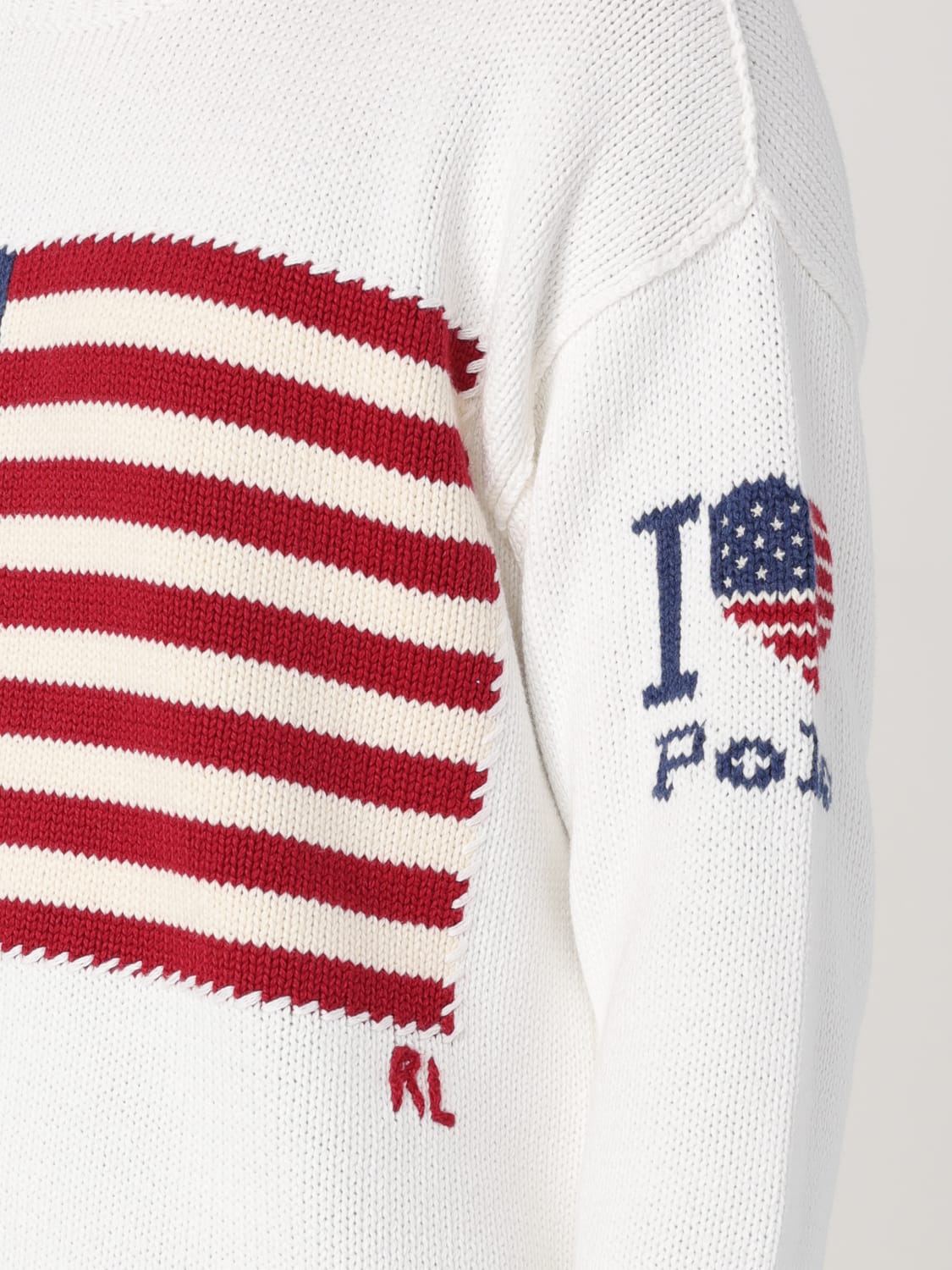 POLO RALPH LAUREN MAGLIA: Maglia bandiera Polo Ralph Lauren in cotone, Bianco - Img 3