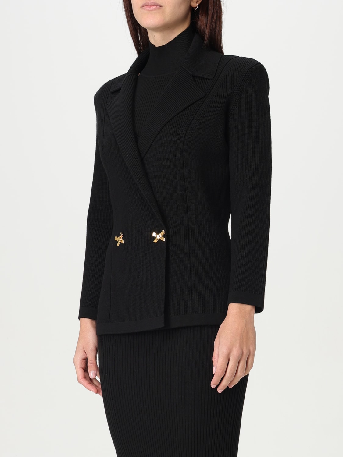 アウターその他 ELISABETTA FRANCHI Woman Blazer Black GI144 110 ELISABETTA FRANCHI: Blazer in maglia con fiocchi gioiello