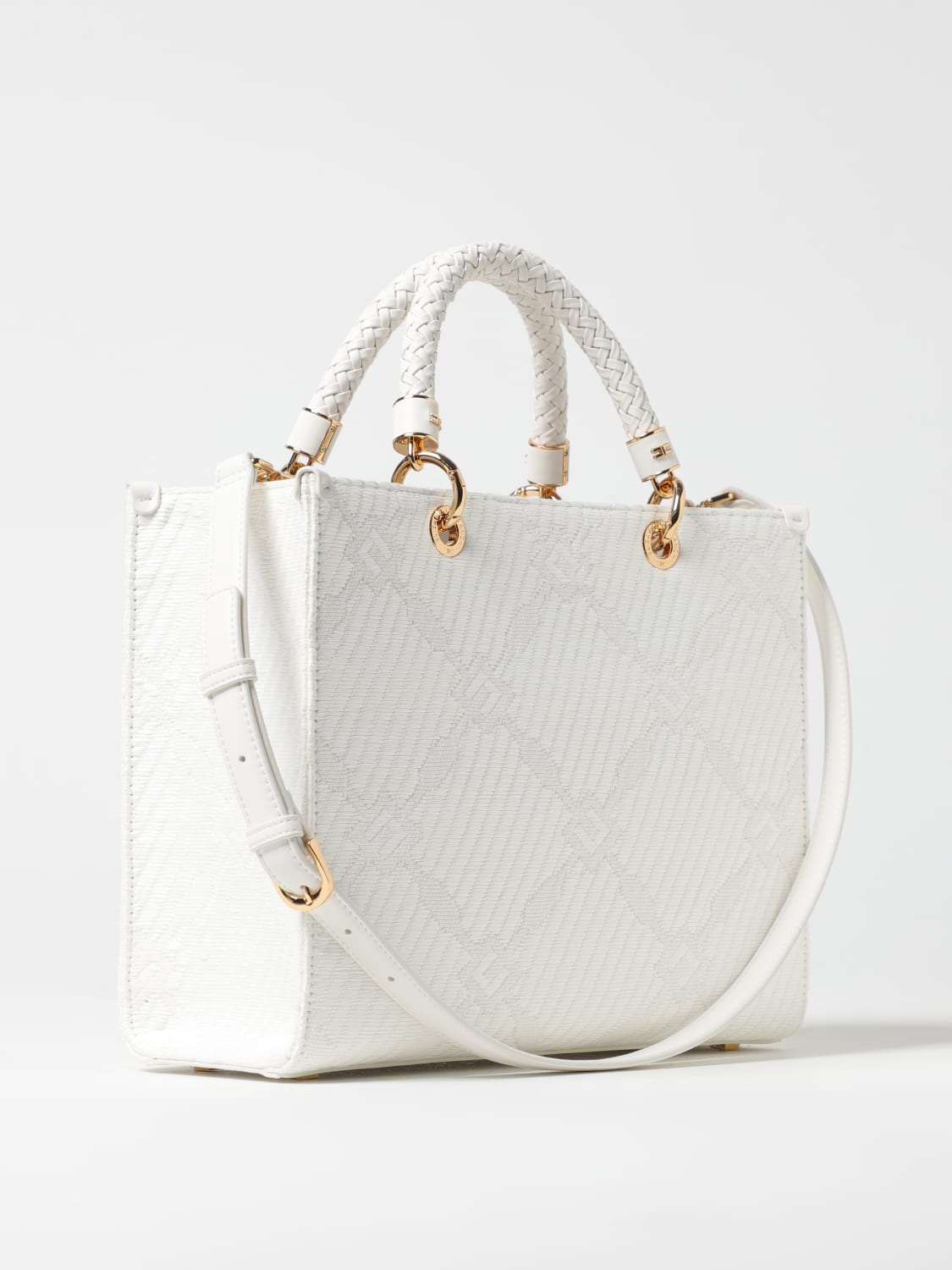 トートバッグ ELISABETTA FRANCHI Woman Tote bags White BS12A 360 ELISABETTA FRANCHI: raffia and fabric tote bag with jacquard
