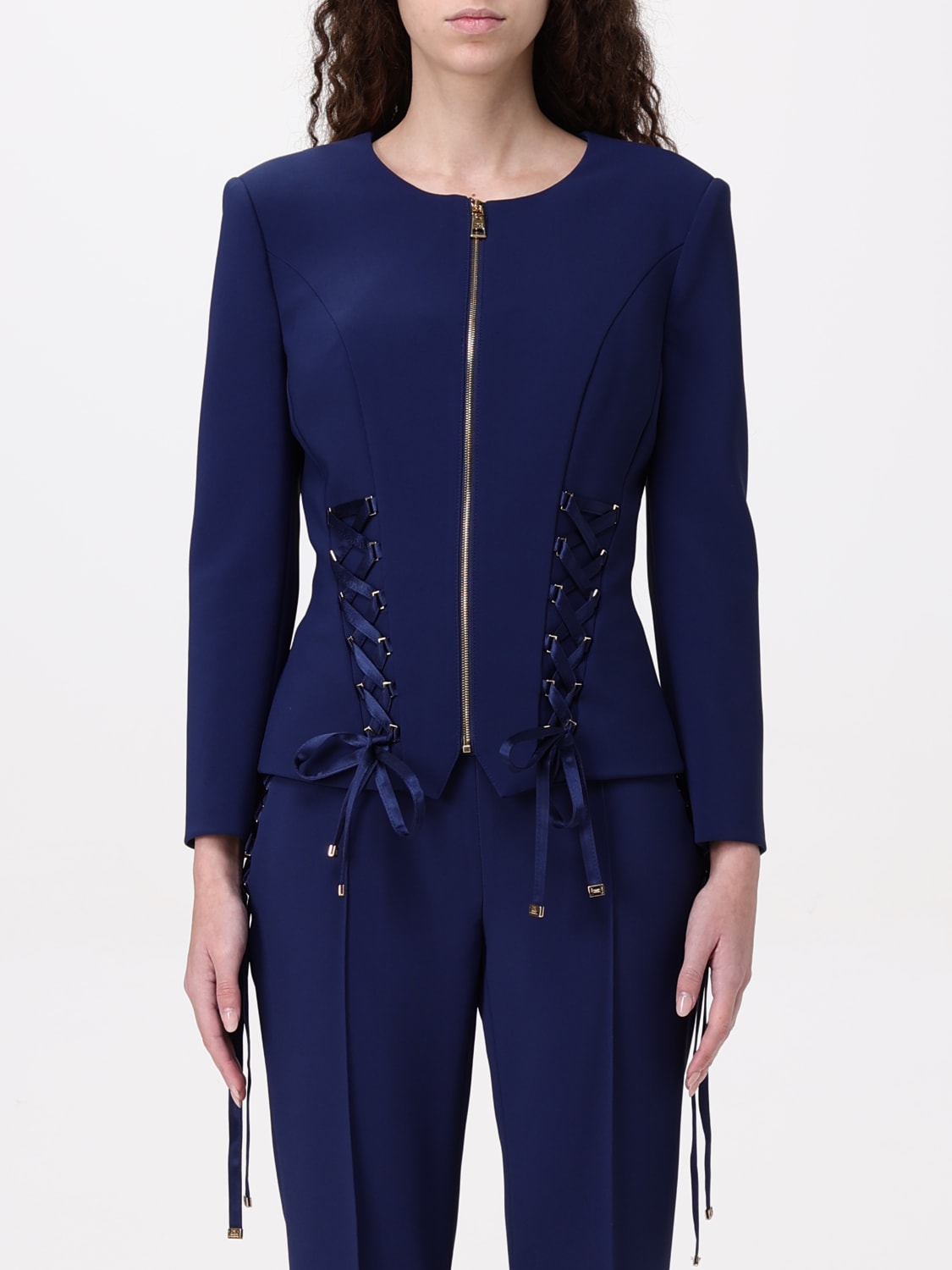 ELISABETTA FRANCHI JACKET: Elisabetta Franchi crêpe jacket, Blue - Img 1
