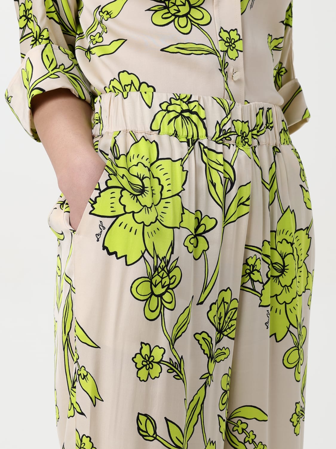 パンツ LIU JO Women Straight Pants CA5396 TS074 M9258 GREEN Trousers with high waist and floral print brand LIU JO