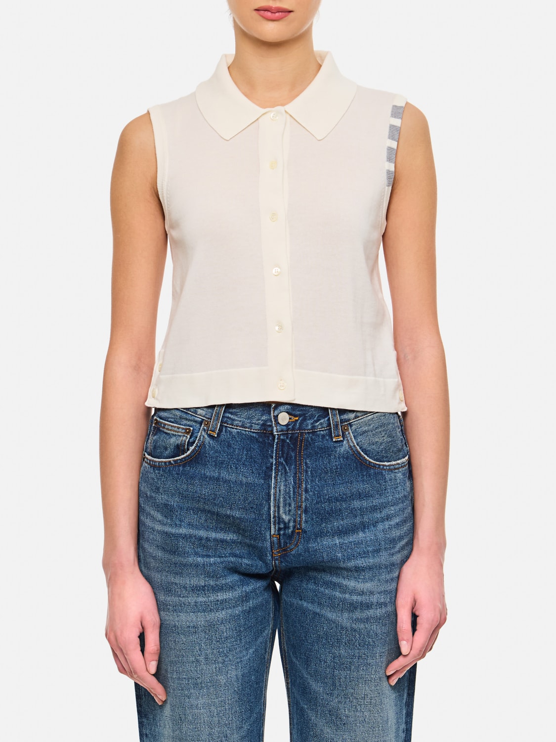 THOM BROWNE WAISTCOAT: Top woman Thom Browne, White - Img 1