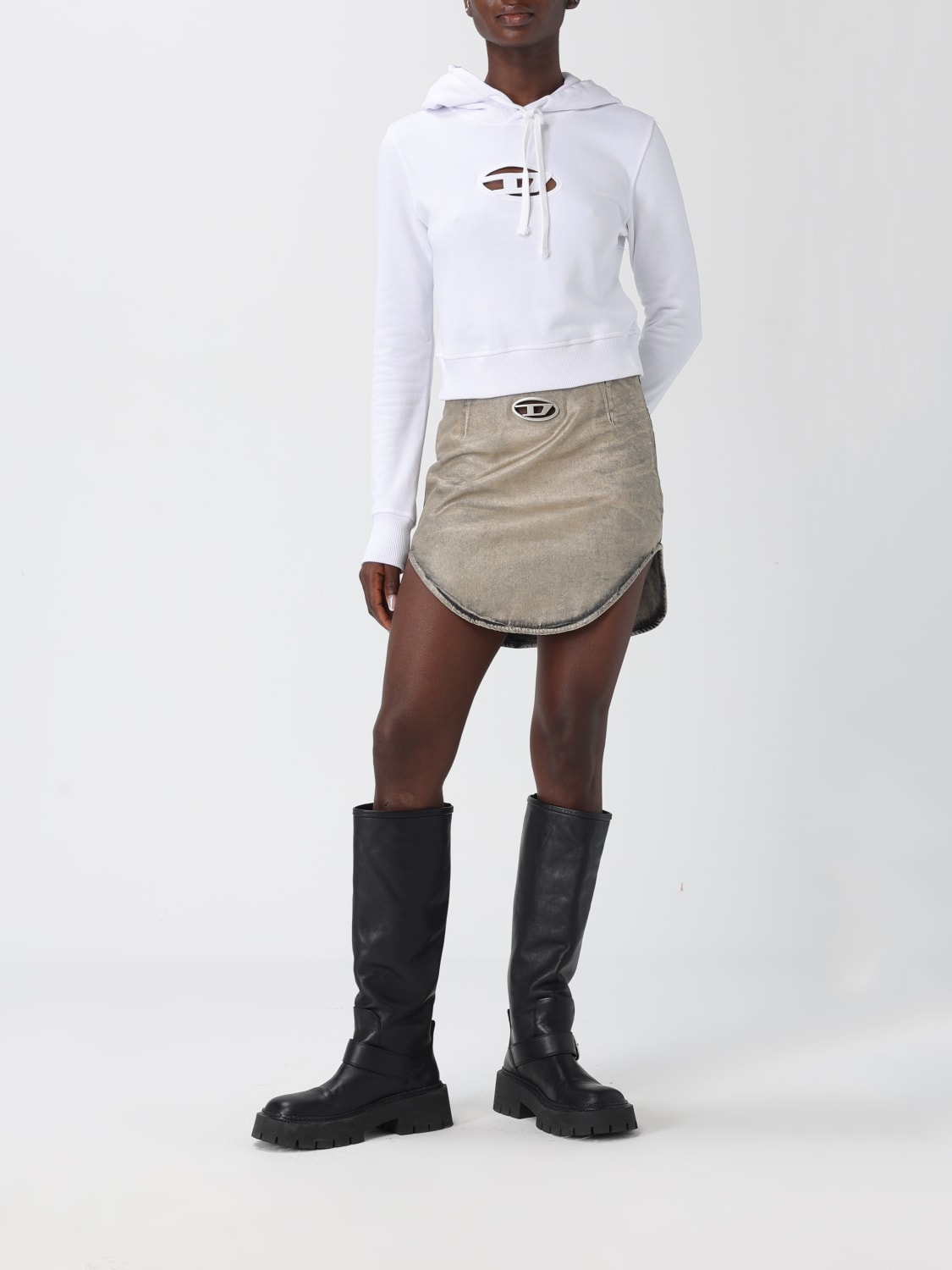 DIESEL FELPA: Felpa crop con cappuccio Oval D Diesel, Bianco - Img 2