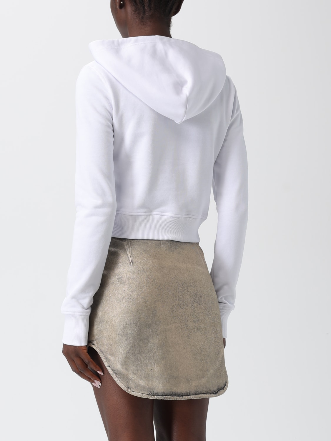 DIESEL FELPA: Felpa crop con cappuccio Oval D Diesel, Bianco - Img 3