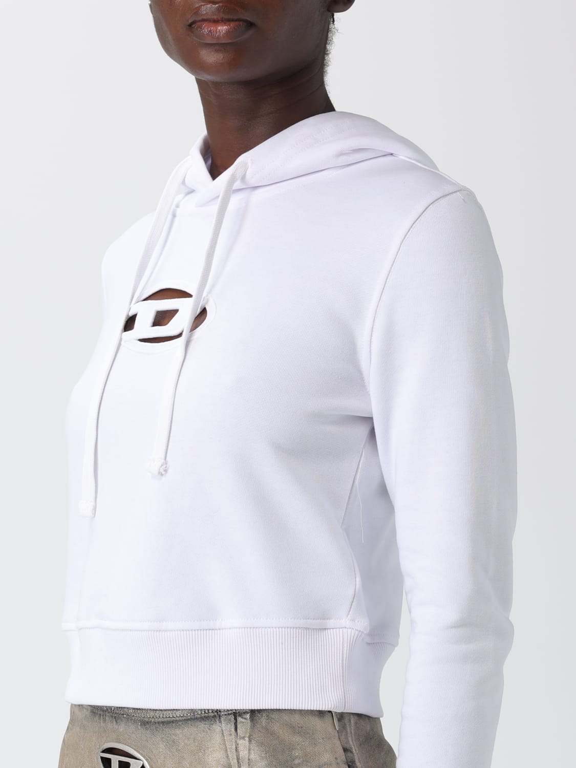 DIESEL FELPA: Felpa crop con cappuccio Oval D Diesel, Bianco - Img 4