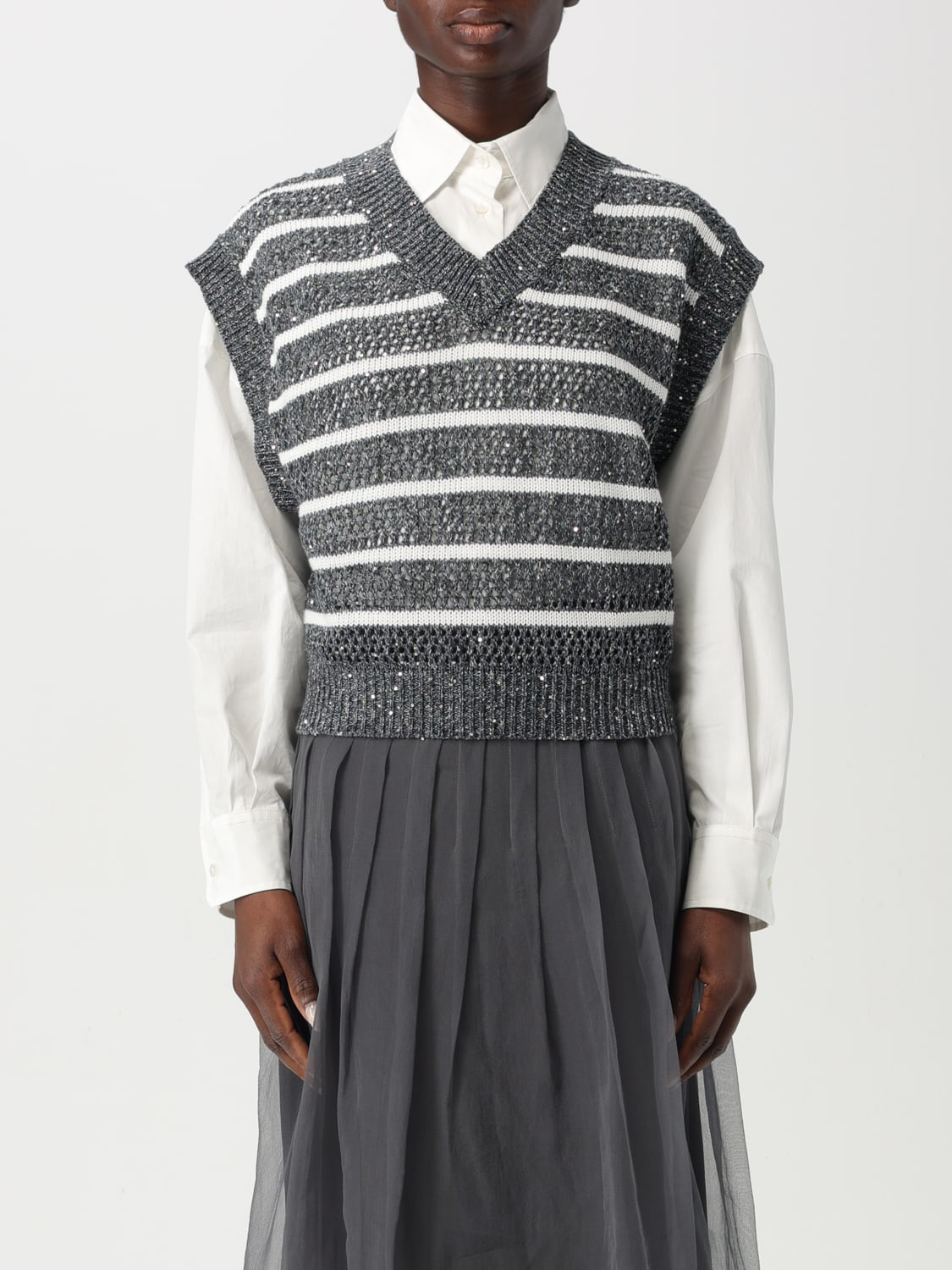 アウターその他 BRUNELLO CUCINELLI Woman Waistcoat Blue MCO558902 BRUNELLO CUCINELLI: Sweater woman - Blue | Brunello