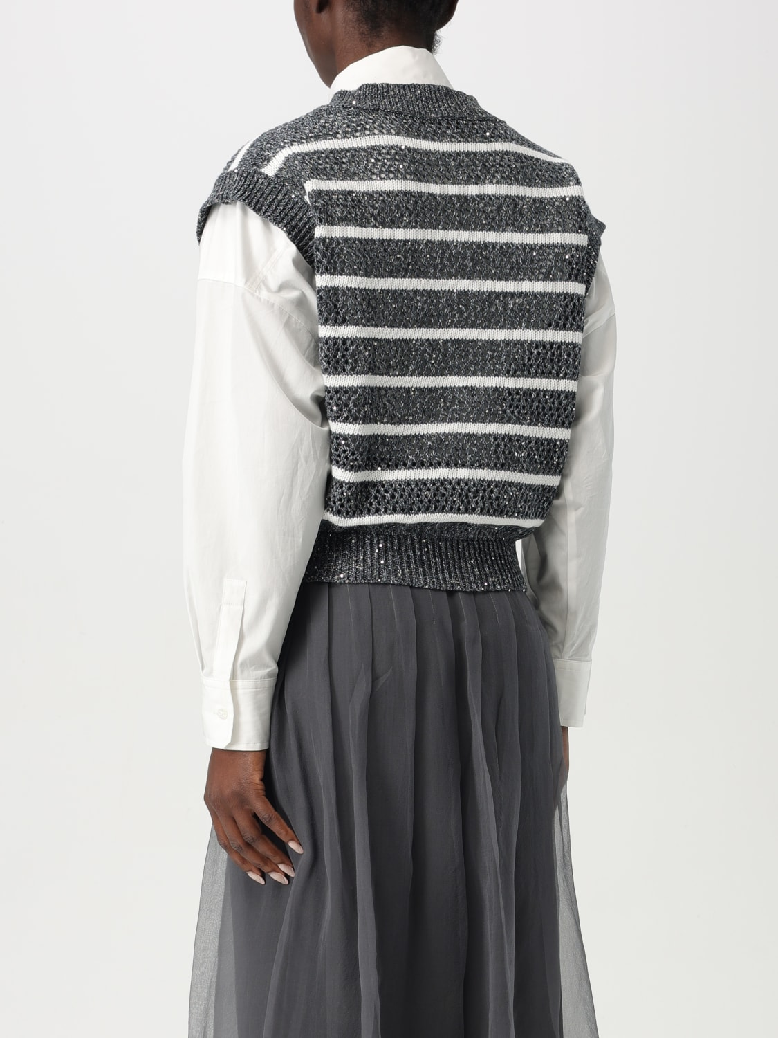 BRUNELLO CUCINELLI WAISTCOAT: Sweater woman Brunello Cucinelli, Blue - Img 3