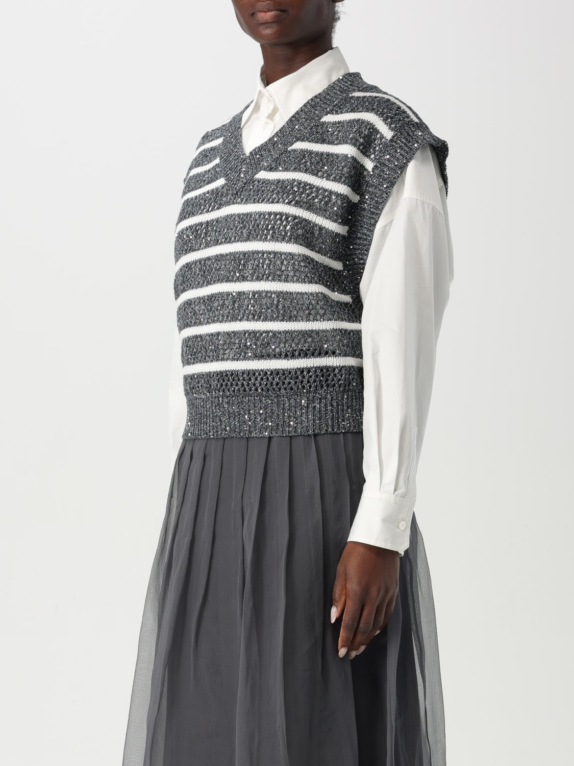 BRUNELLO CUCINELLI WAISTCOAT: Sweater woman Brunello Cucinelli, Blue - Img 4