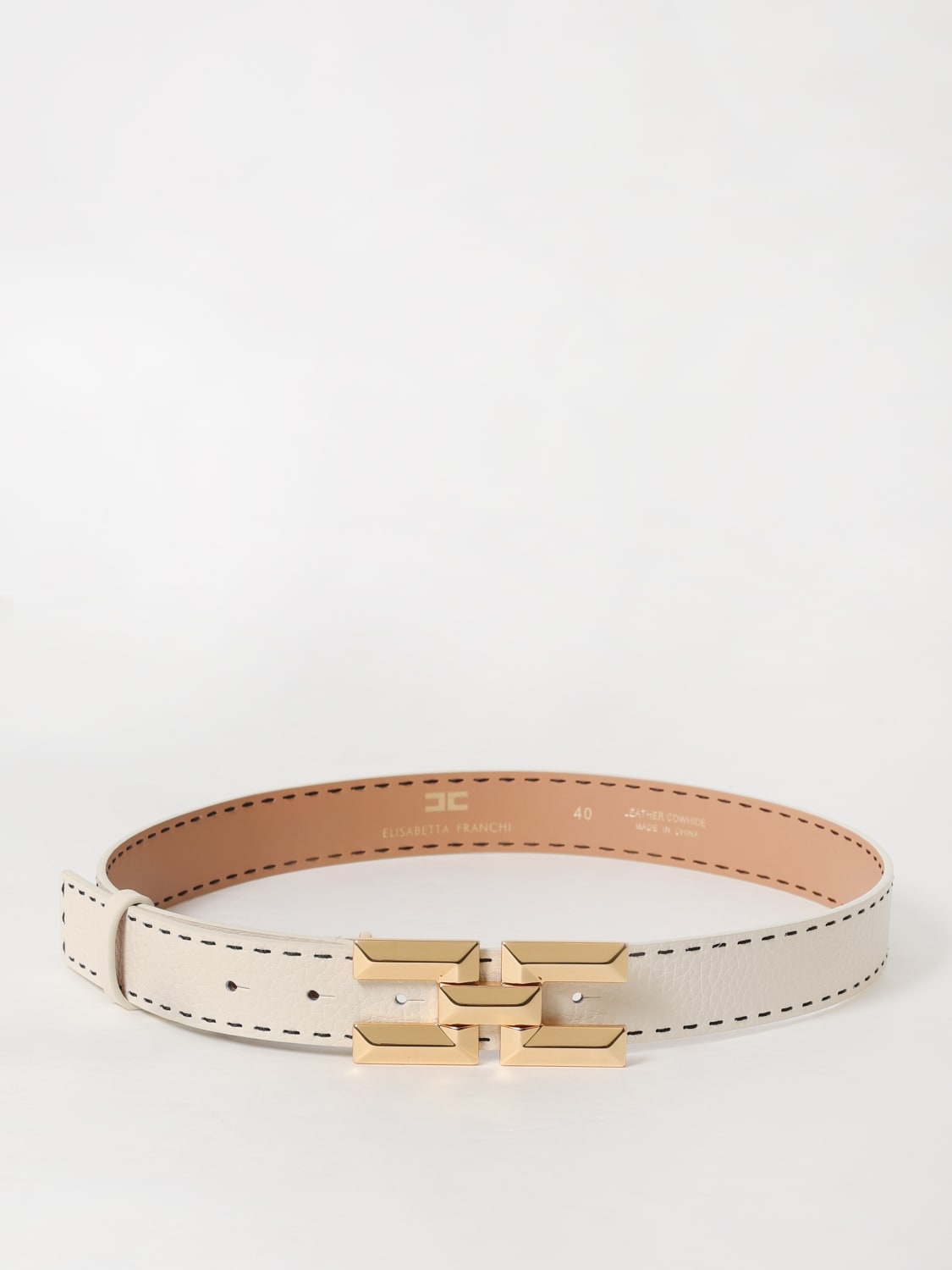 ELISABETTA FRANCHI CINTURA: Cintura Elisabetta Franchi in pelle con cuciture a vivo , Bianco - Img 1