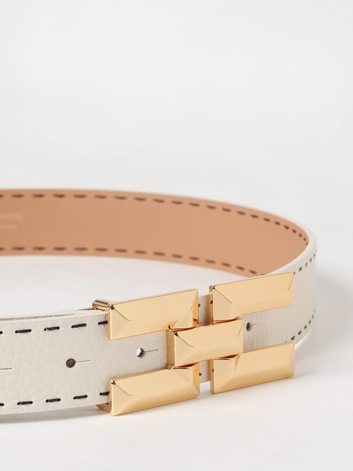 ELISABETTA FRANCHI CINTURA: Cintura Elisabetta Franchi in pelle con cuciture a vivo , Bianco - Img 2