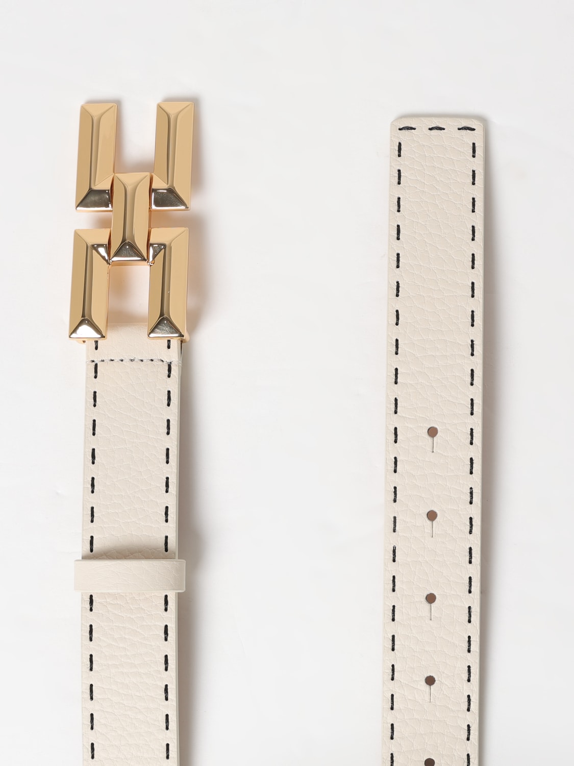 ELISABETTA FRANCHI CINTURA: Cintura Elisabetta Franchi in pelle con cuciture a vivo , Bianco - Img 3