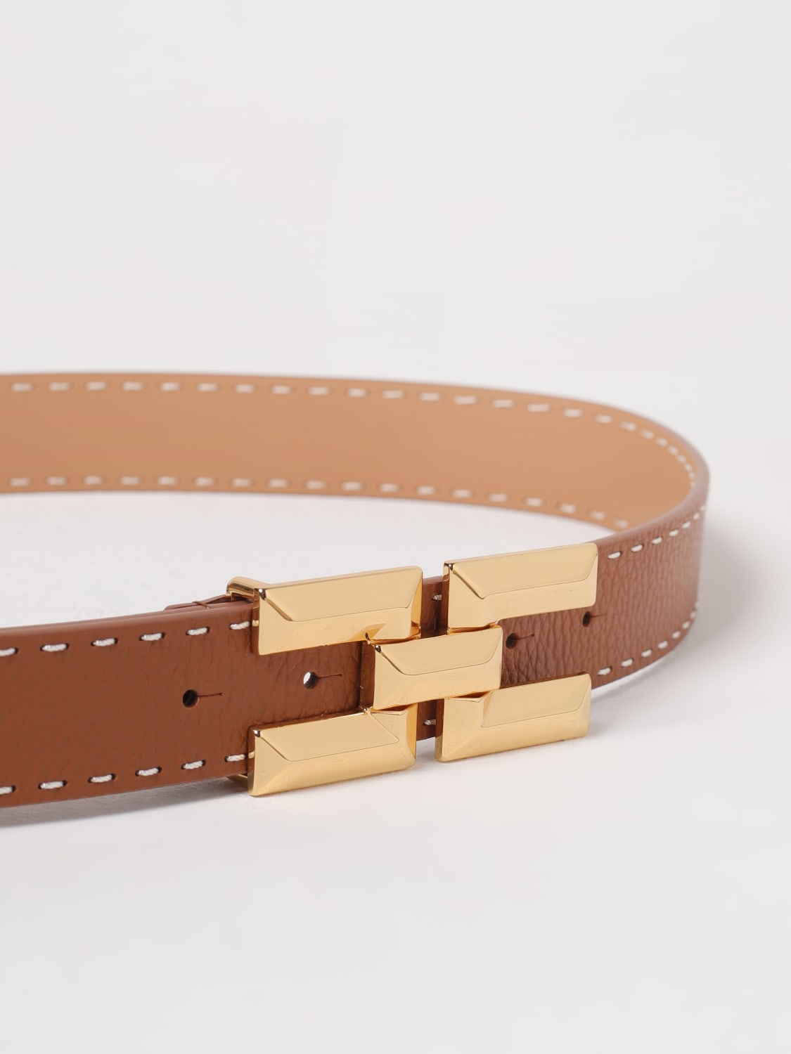 ELISABETTA FRANCHI CINTURA: Cintura Elisabetta Franchi in pelle con cuciture a vivo , Burro - Img 2